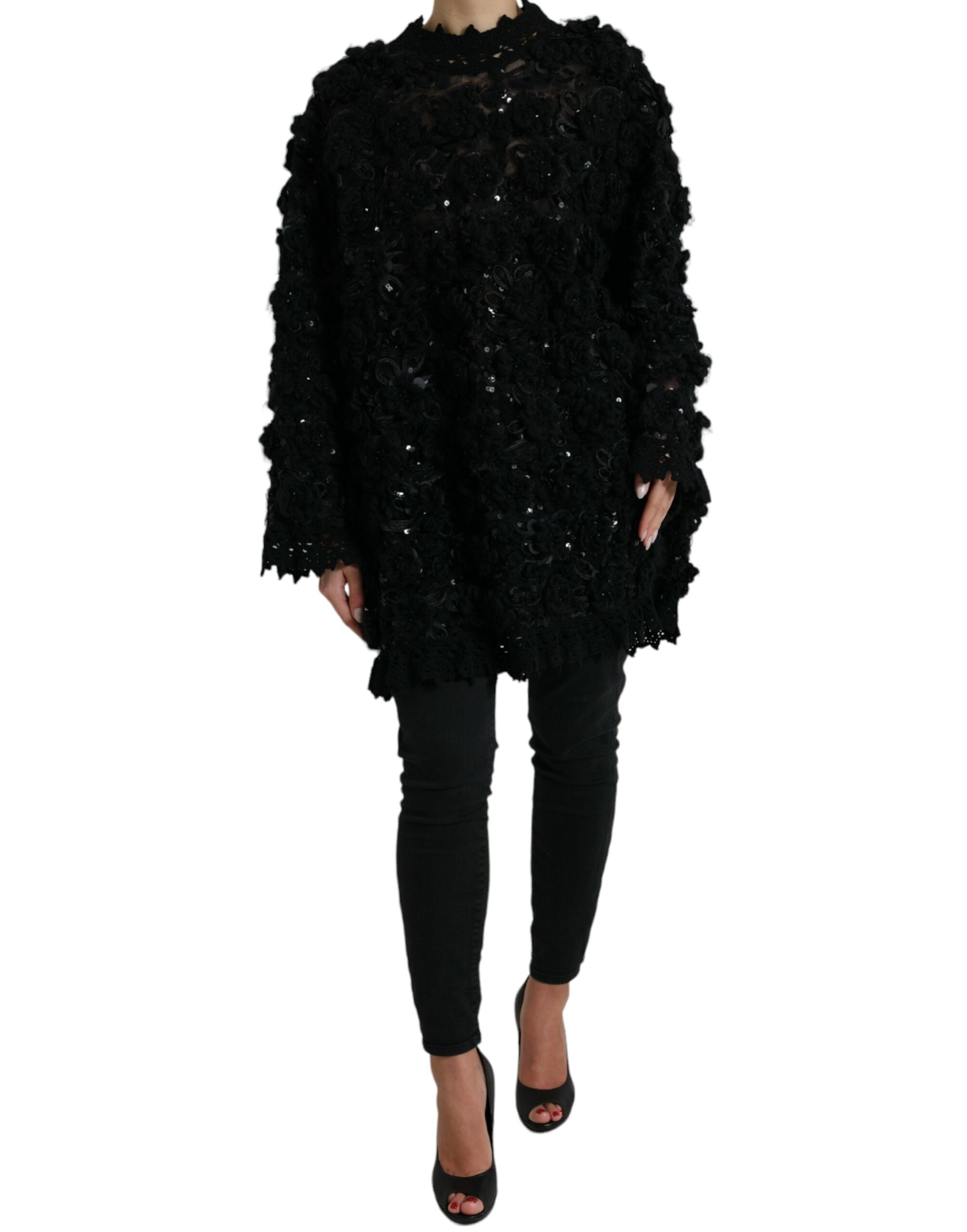 Pulover negru cu paiete Dolce & Gabbana