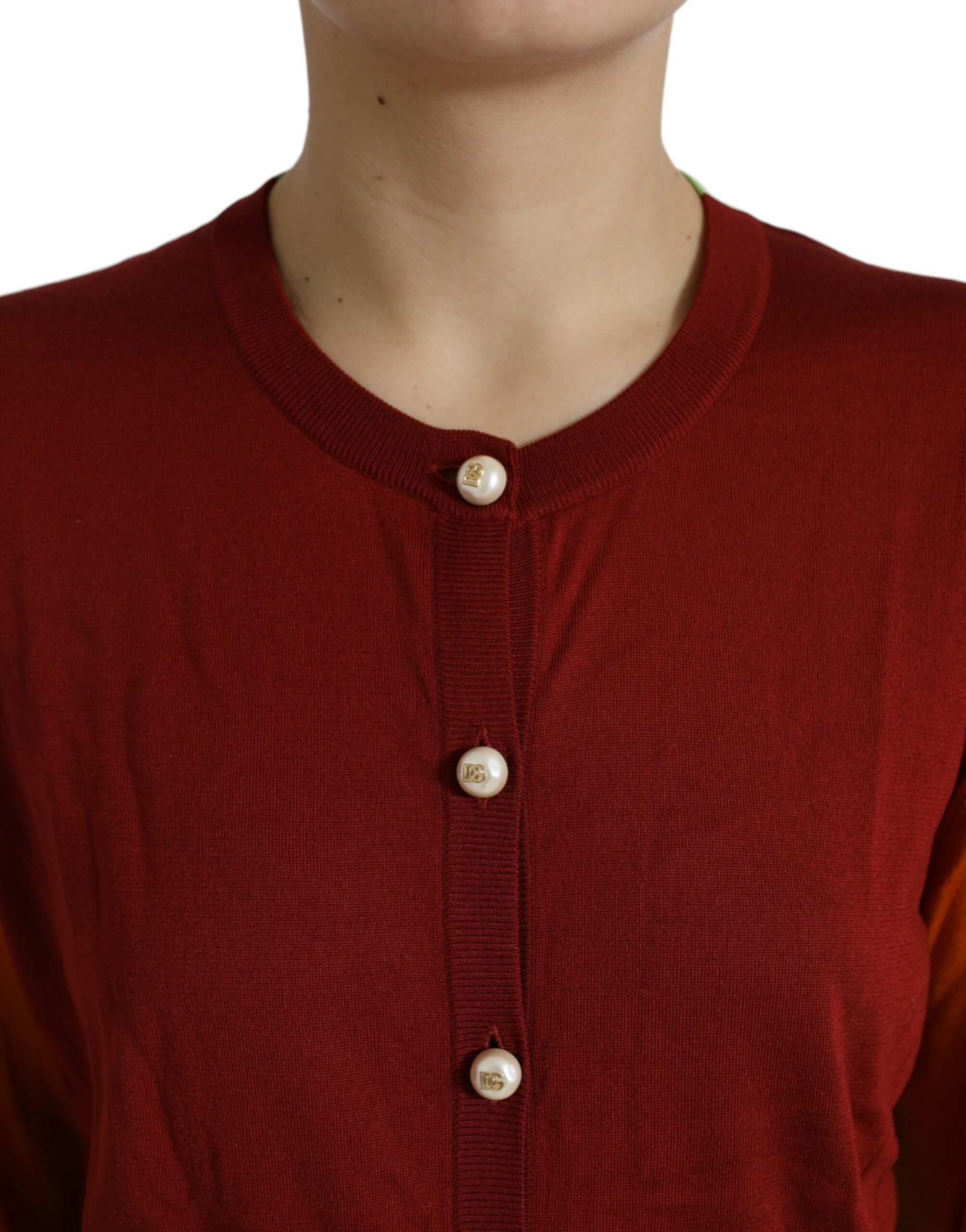 Dolce & Gabbana – Seiden-Cardigan mit Knopfleiste vorne, Kastanienbraun-Mix