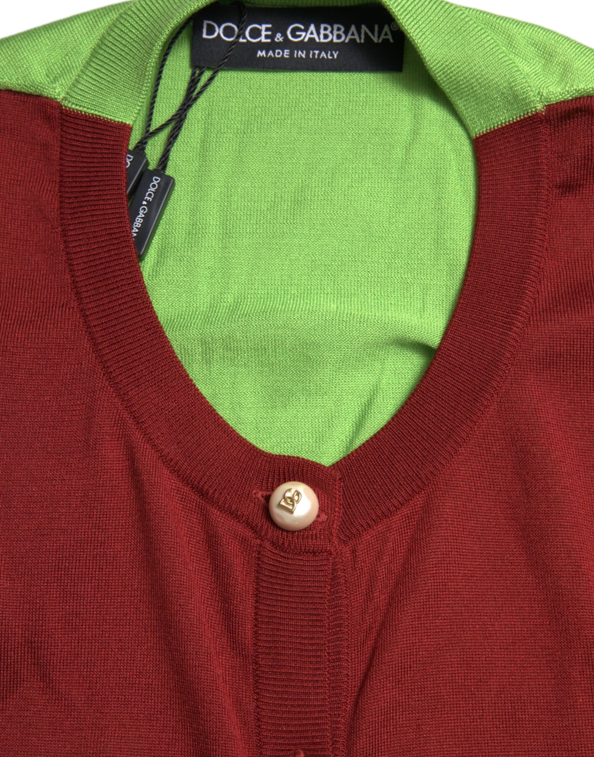 Dolce & Gabbana – Seiden-Cardigan mit Knopfleiste vorne, Kastanienbraun-Mix