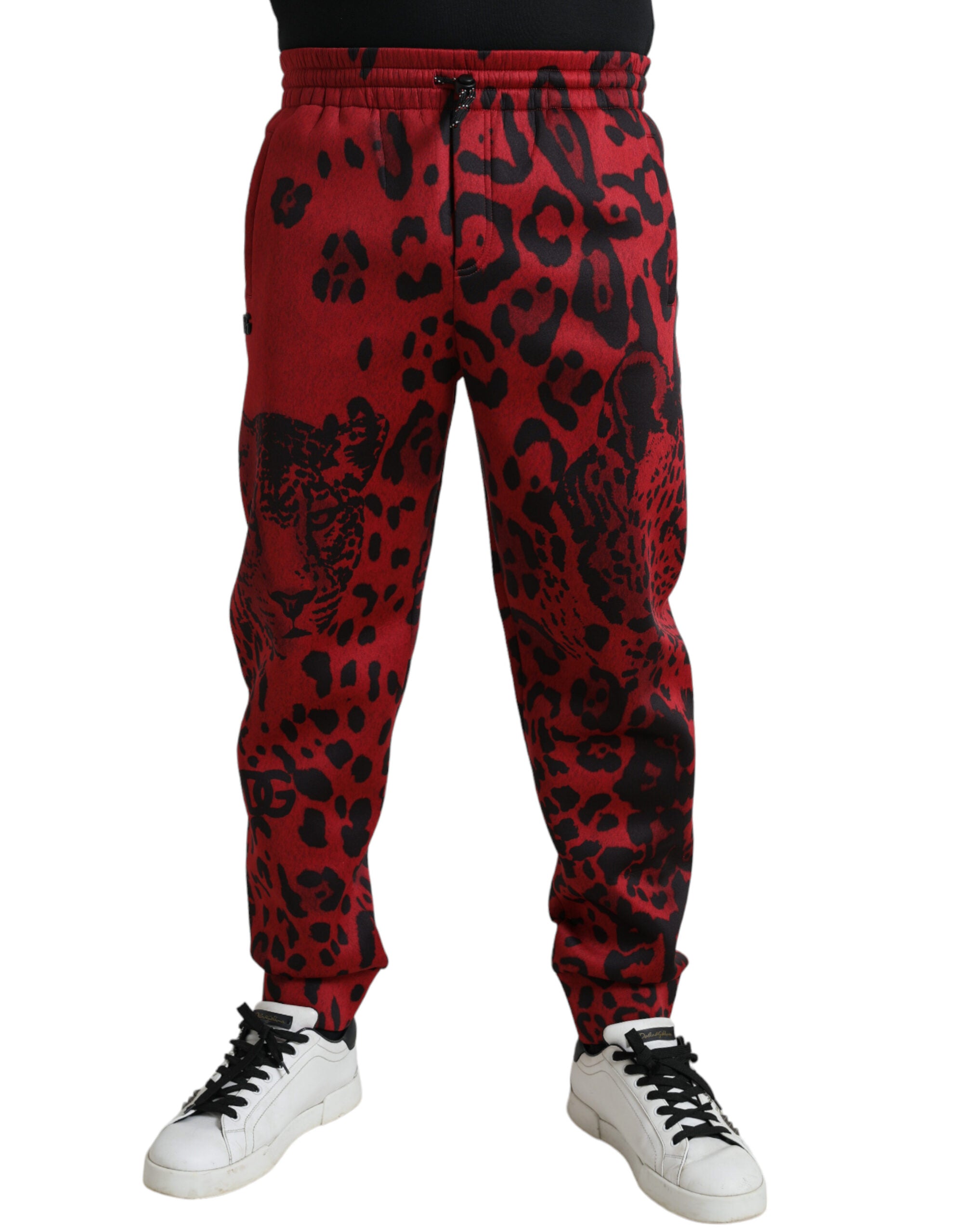 Dolce & Gabbana – Elegante Jogginghose mit Leopardenmuster in Rot und Schwarz