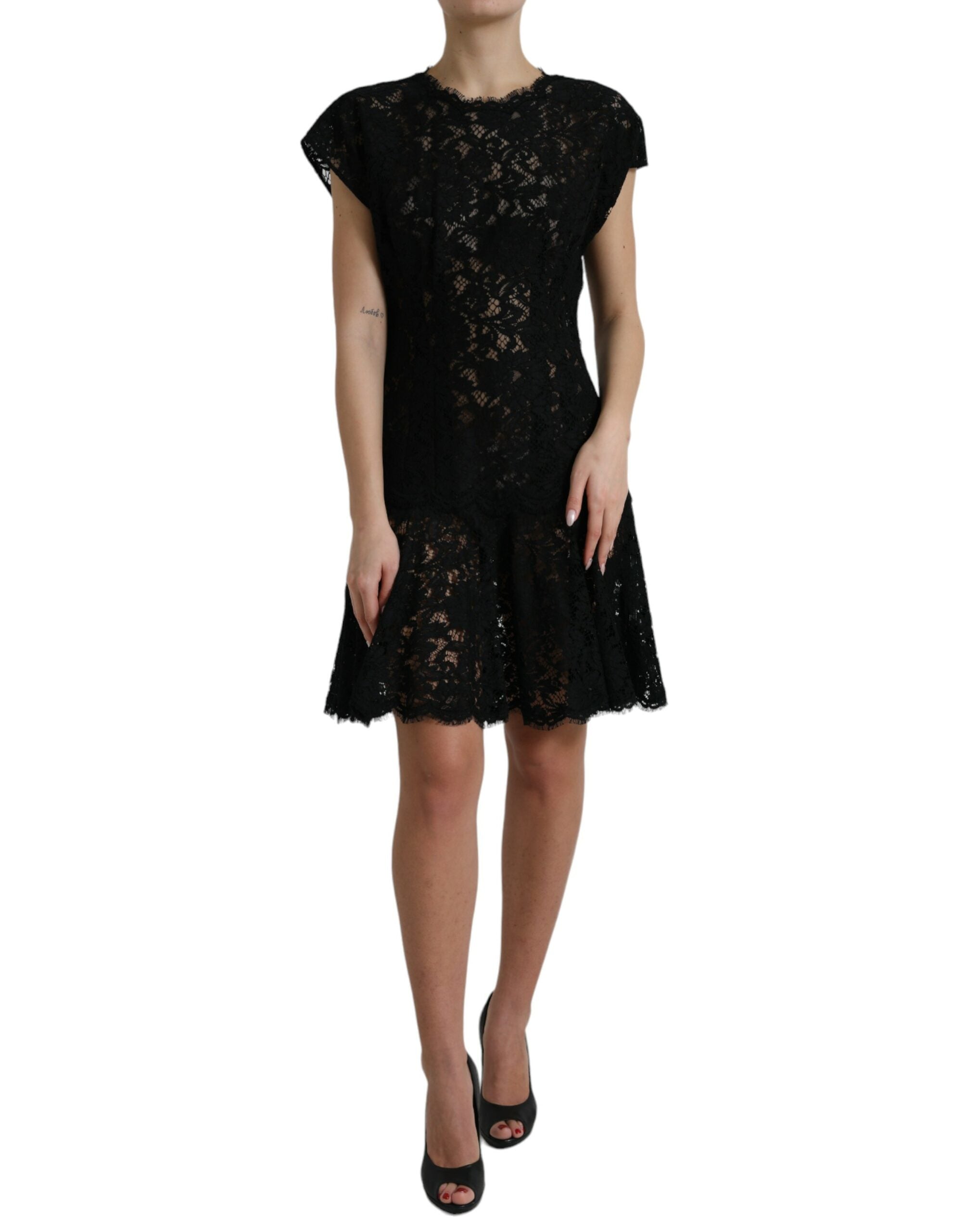 Dolce & Gabbana – Elegantes schwarzes Minikleid in A-Linie mit Blumenspitze