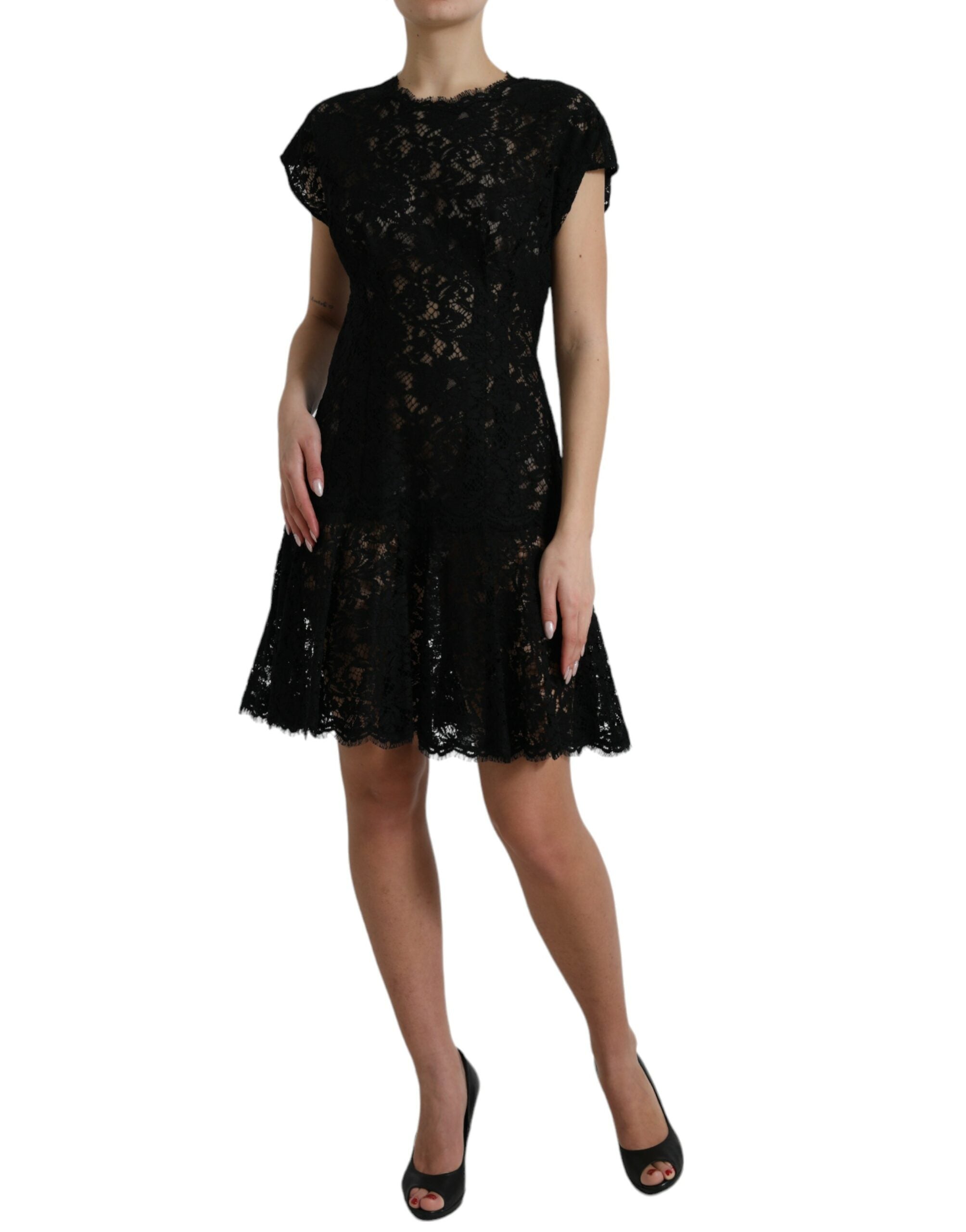 Dolce & Gabbana – Elegantes schwarzes Minikleid in A-Linie mit Blumenspitze