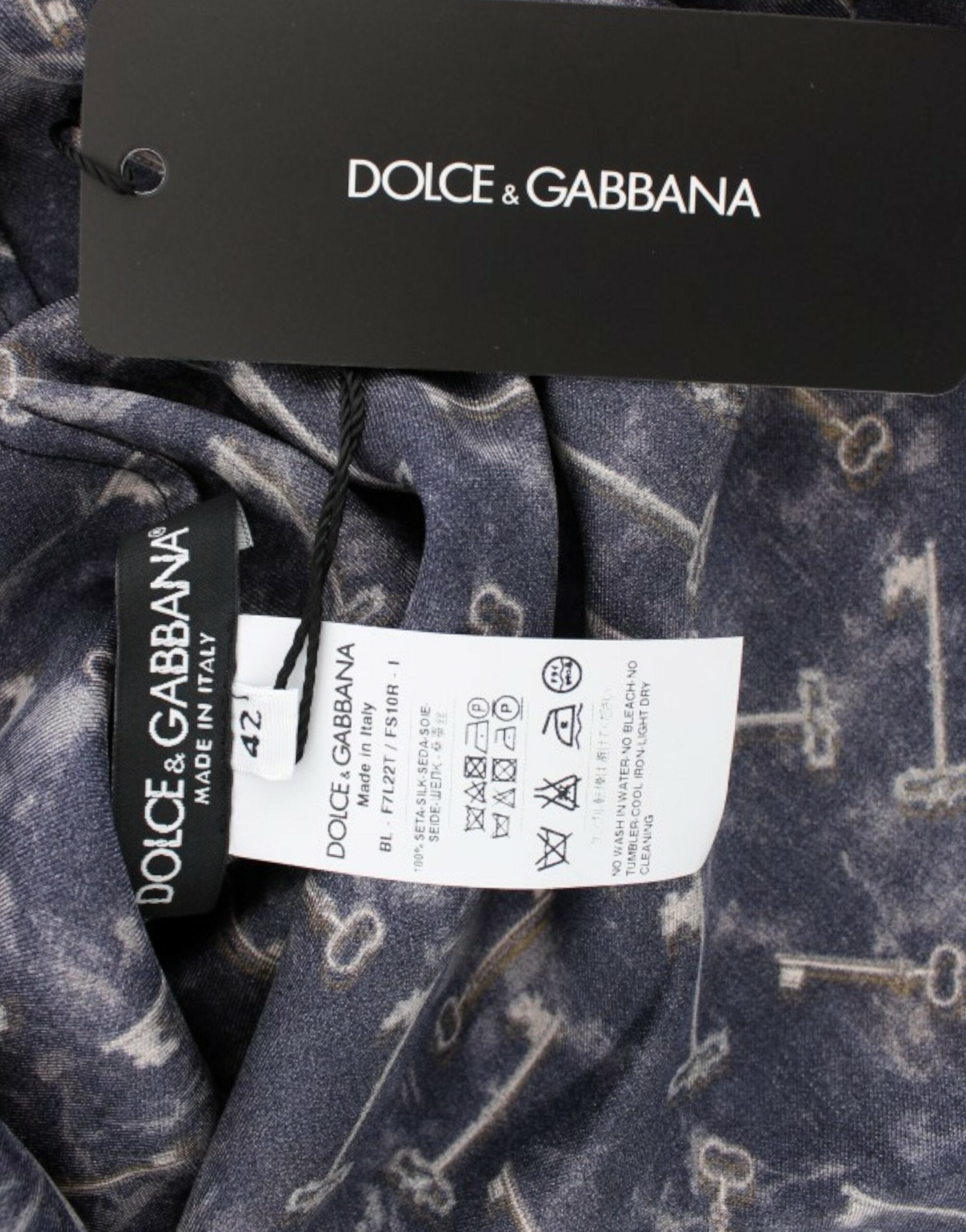 Dolce & Gabbana – Seidenbluse „Enchanted Sicily“ mit goldenem Schlüssel-Print