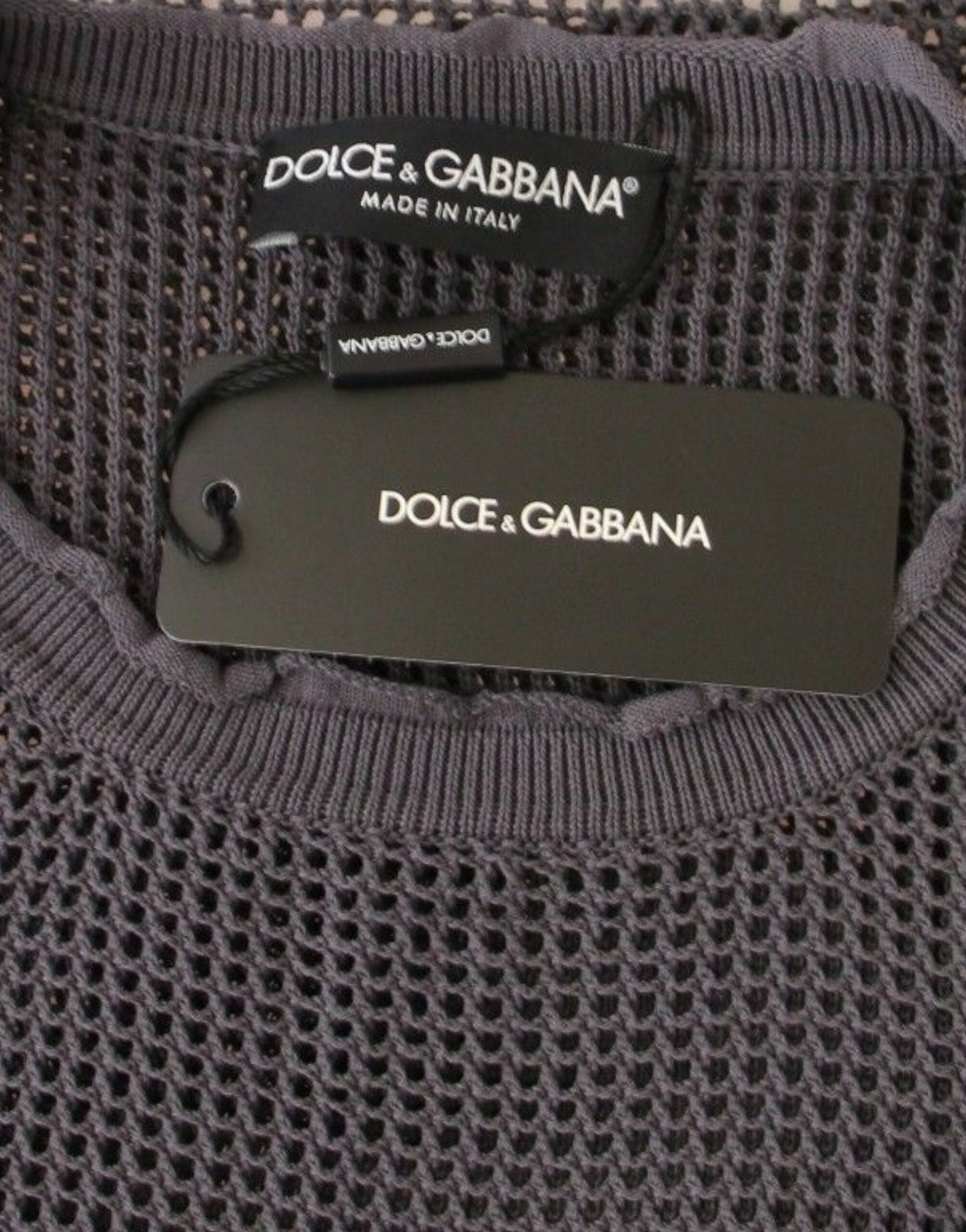 Dolce & Gabbana – Eleganter Netzpullover mit Rundhalsausschnitt in Hellviolett