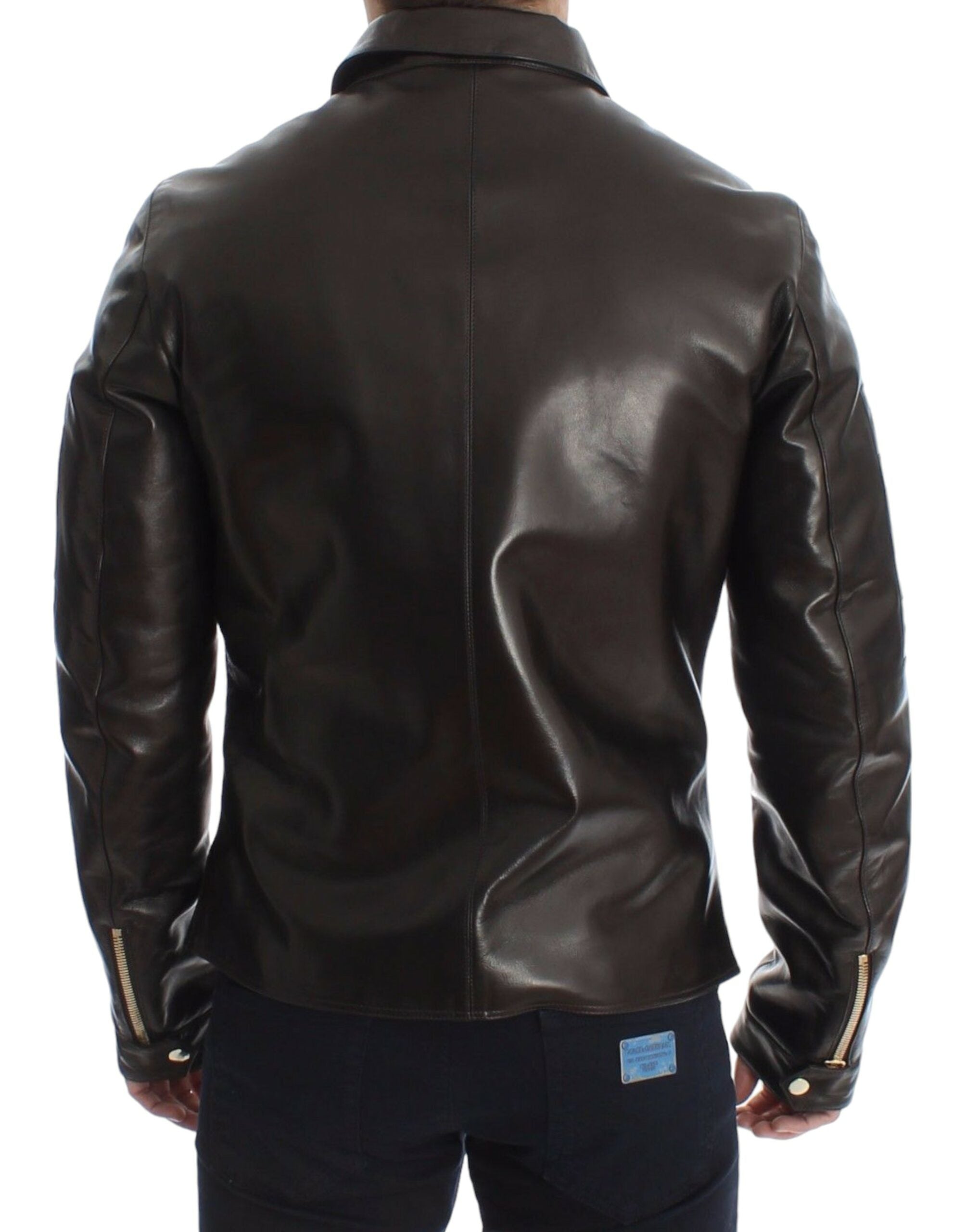 Dolce & Gabbana Elegante braune Lederjacke mit Golddetails