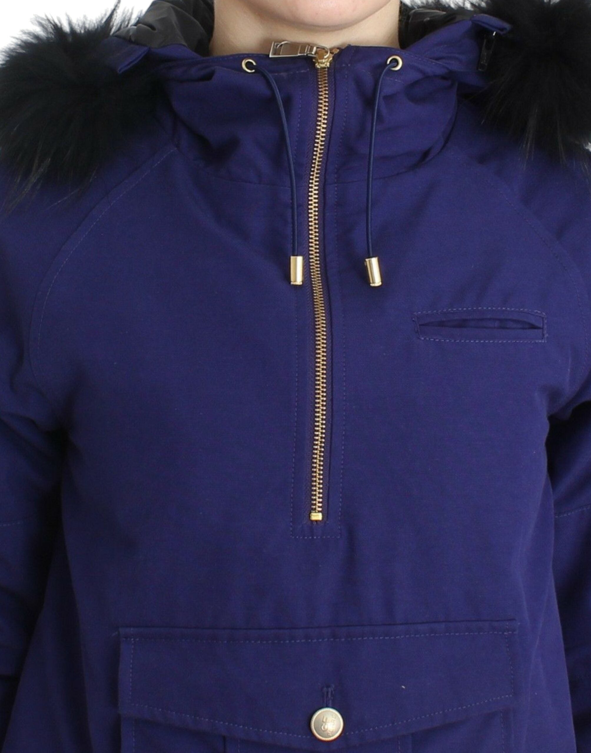 GF Ferre Chic – Blaue K-Way-Jacke mit Kunstpelz-Akzent