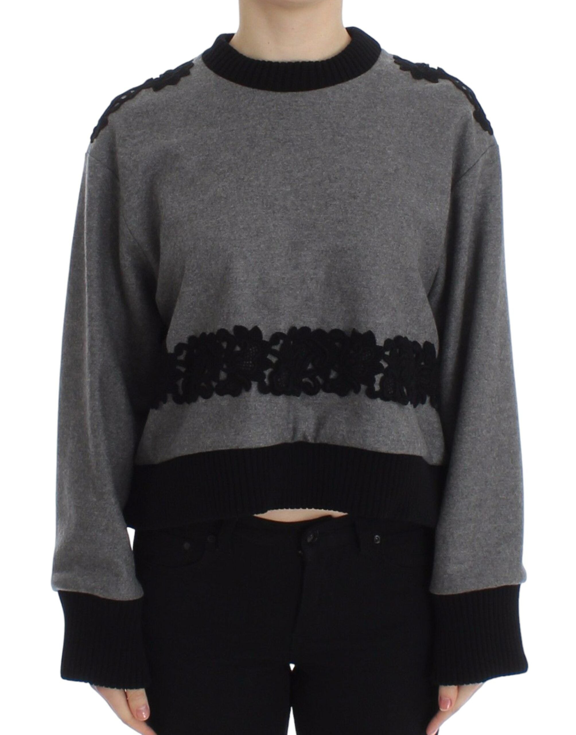 Dolce & Gabbana Eleganter grauer Spitzenpullover aus Kaschmirmischung