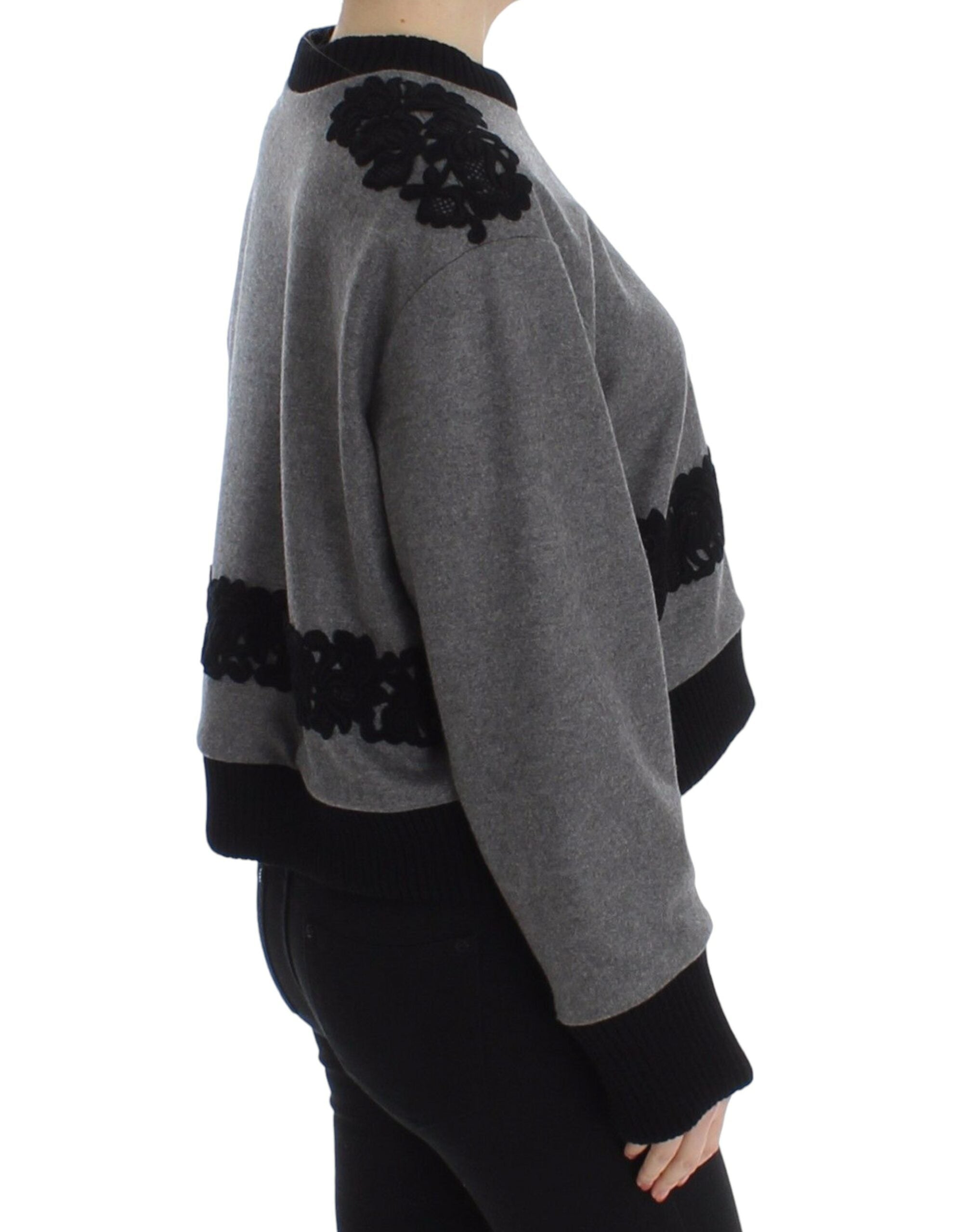 Dolce & Gabbana Eleganter grauer Spitzenpullover aus Kaschmirmischung