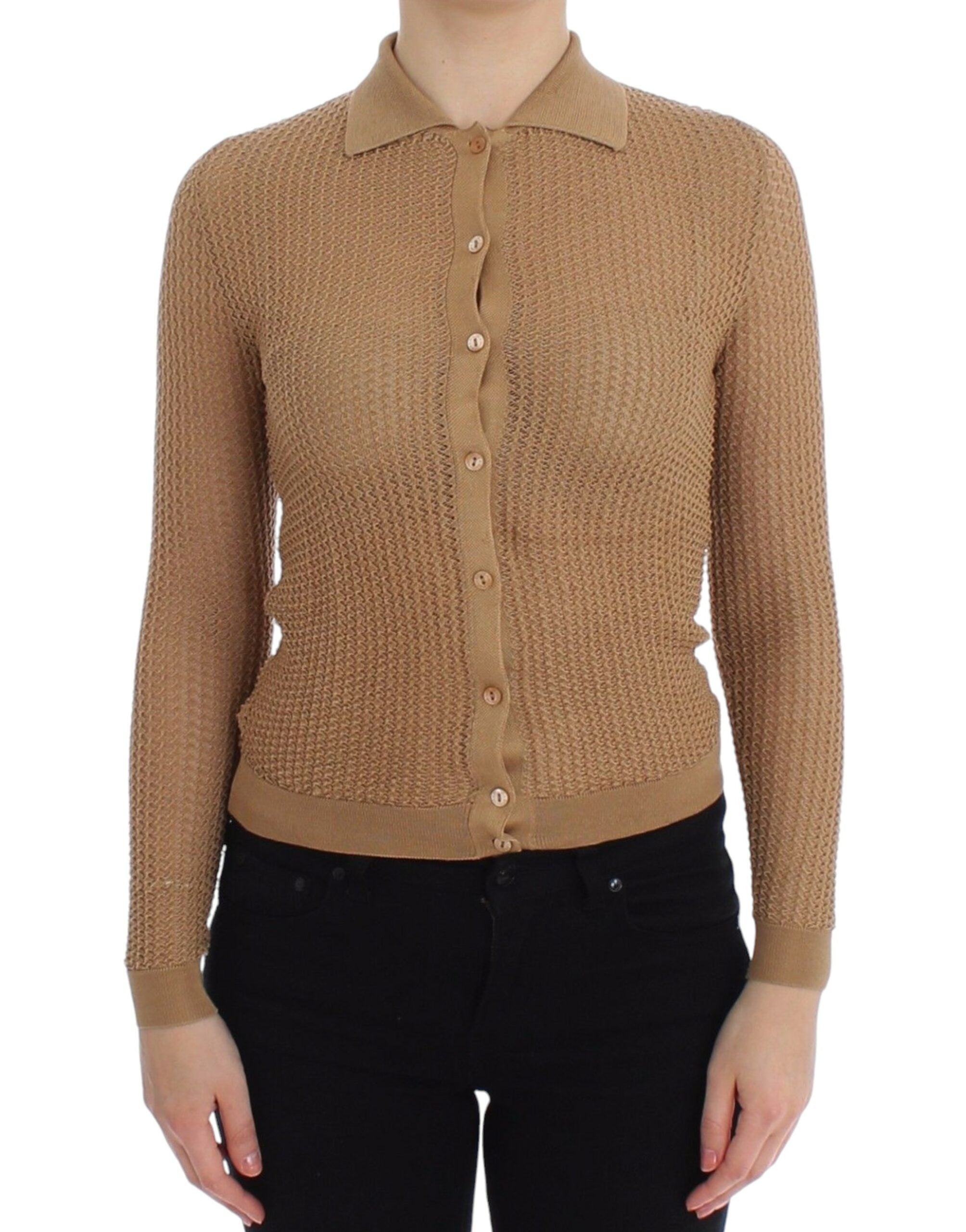 Dolce & Gabbana Beige gestrickter Polo-Cardigan aus Baumwolle