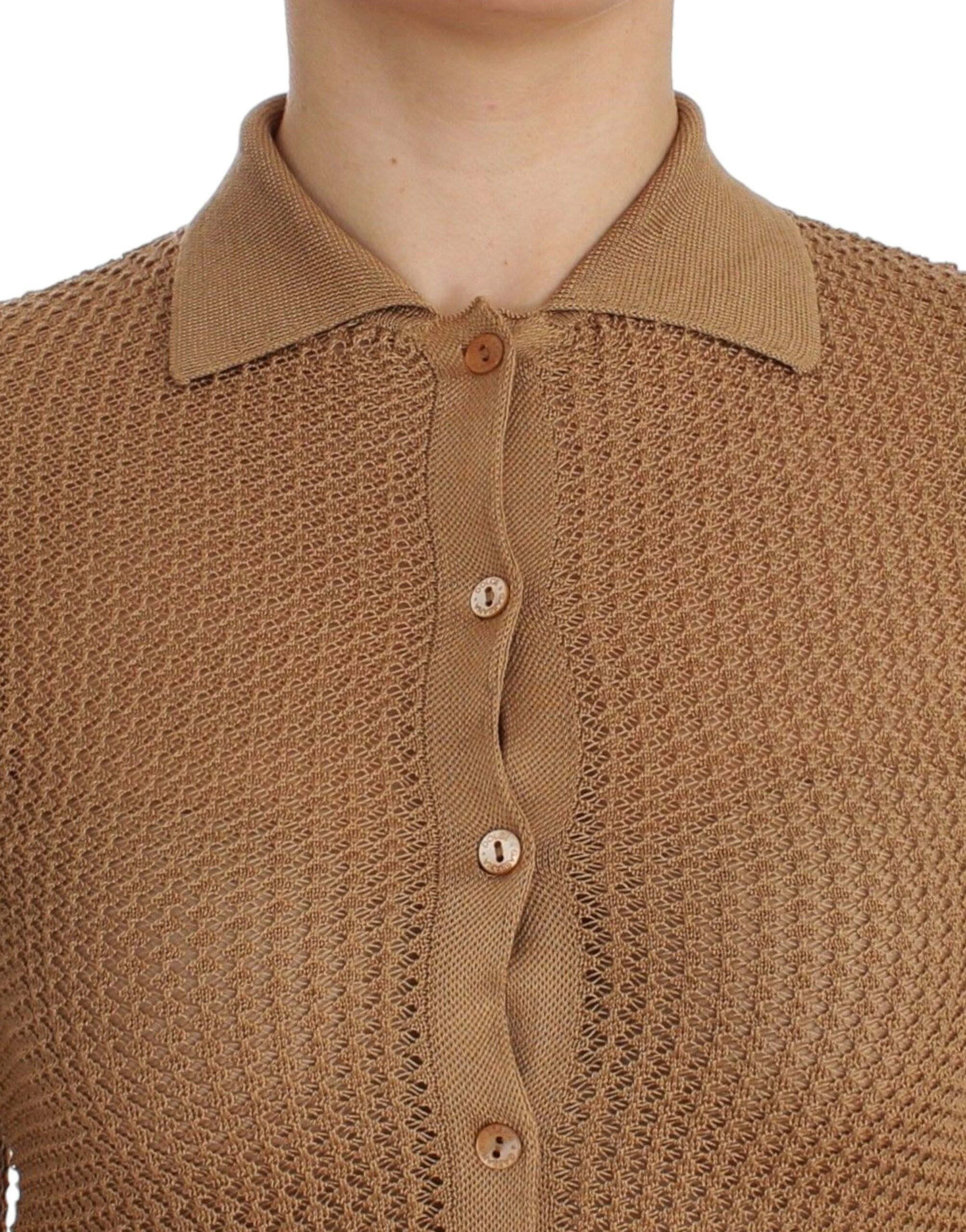 Dolce & Gabbana Beige gestrickter Polo-Cardigan aus Baumwolle