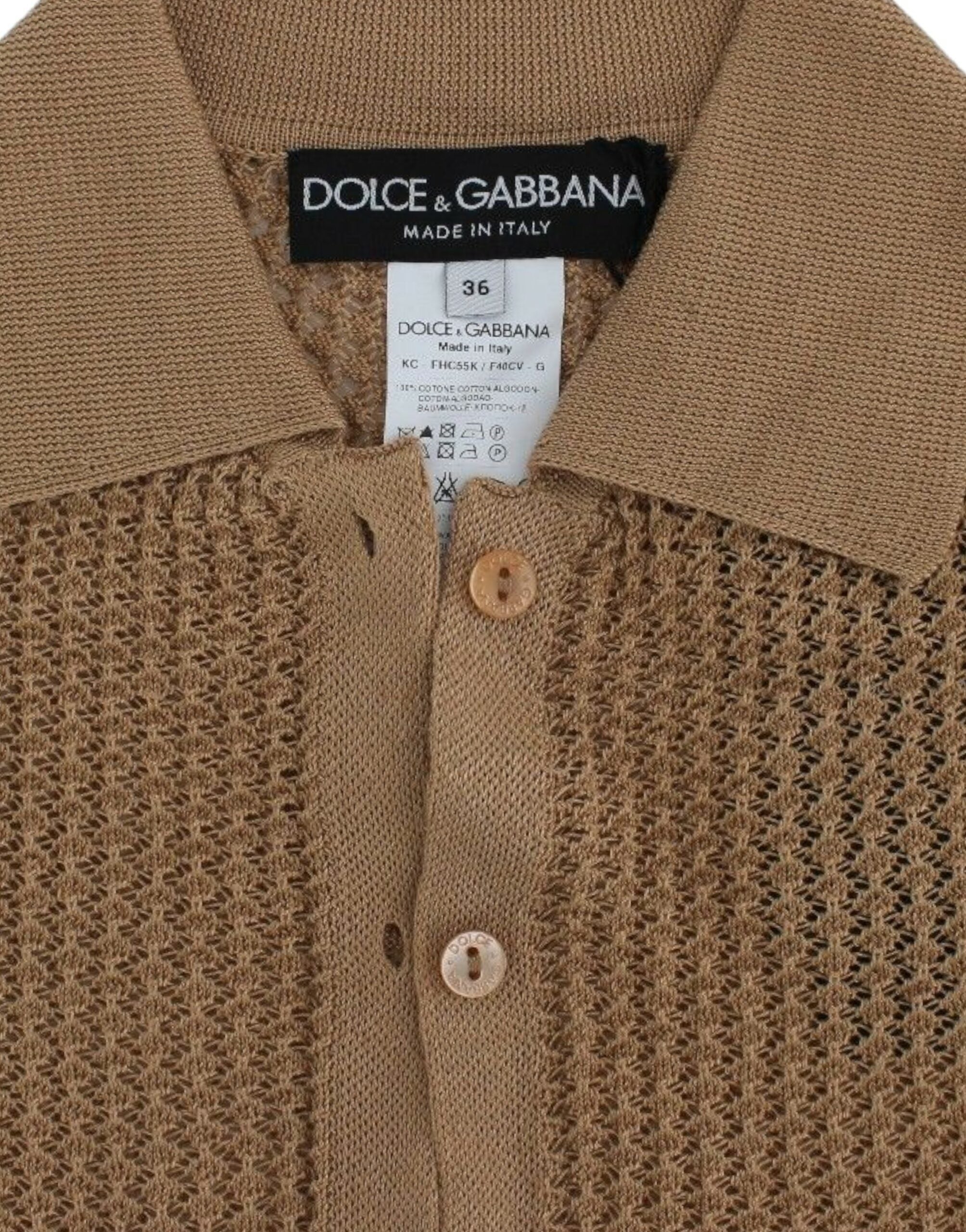 Dolce & Gabbana Beige gestrickter Polo-Cardigan aus Baumwolle