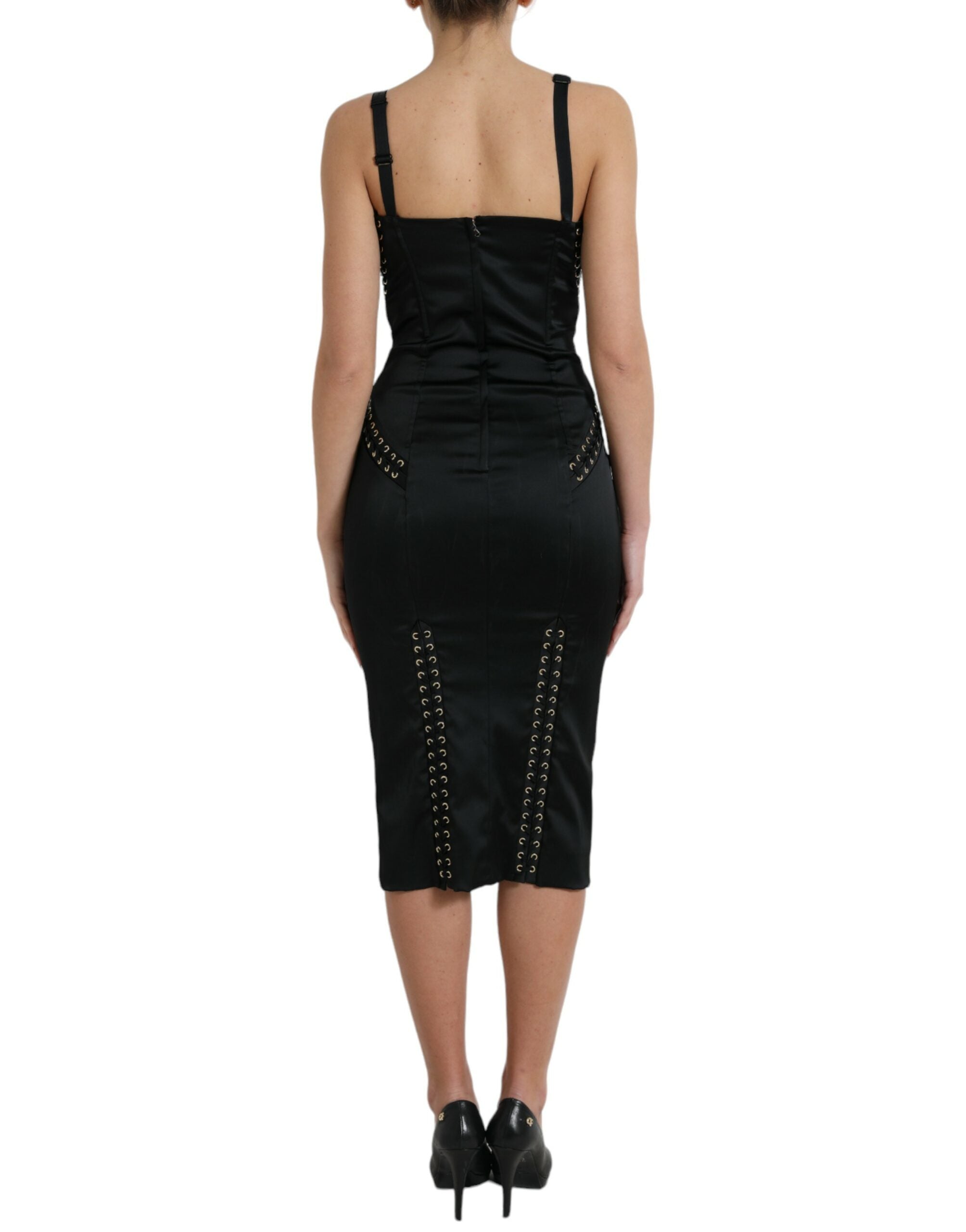 Rochie midi mulată elegantă neagră cu șireturi Dolce & Gabbana