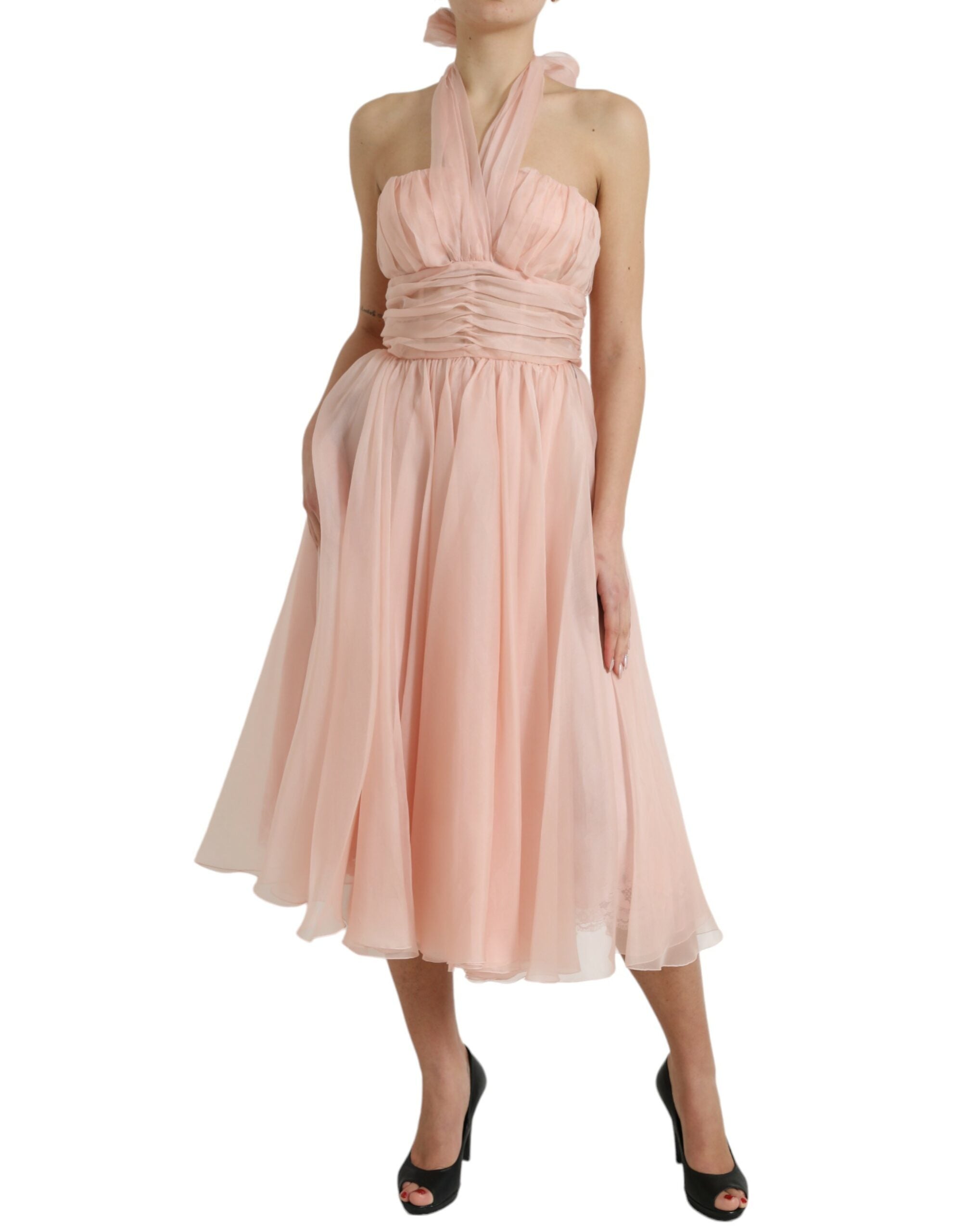 Dolce & Gabbana Elegantes Neckholder-Midikleid aus Seidenchiffon