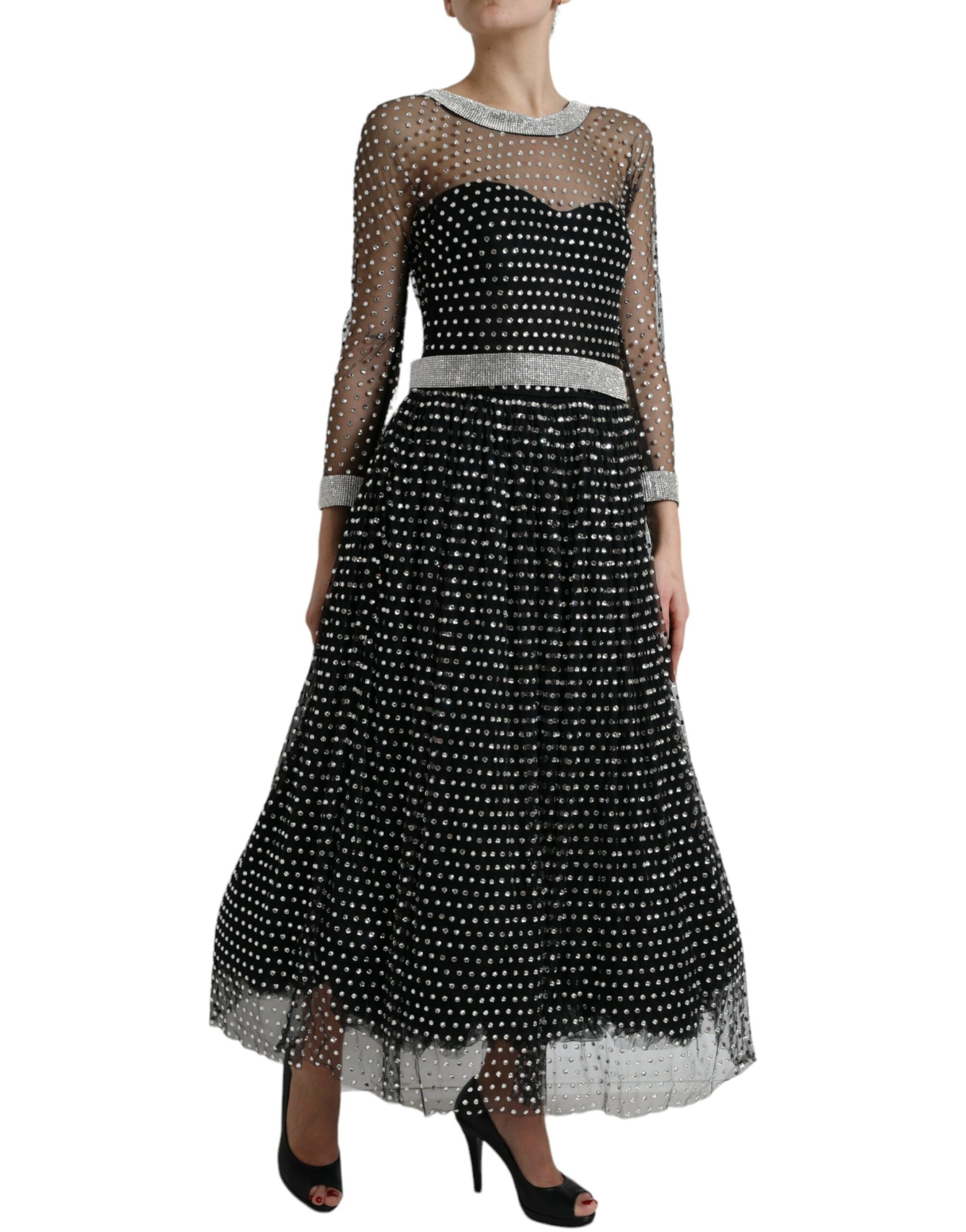 Rochie lungă neagră elegantă cu cristale Dolce & Gabbana