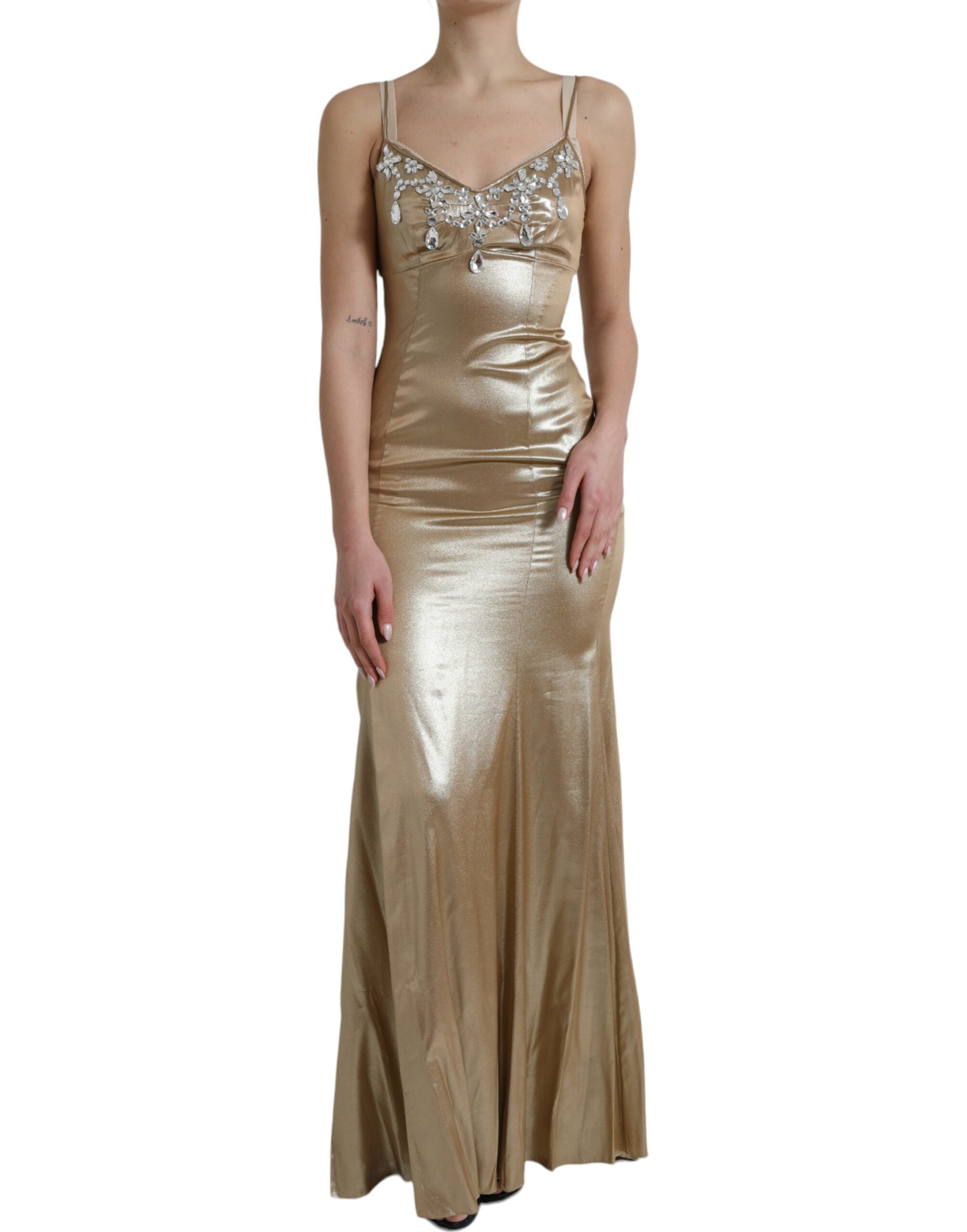 Rochie elegantă Dolce & Gabbana, aurie metalică, cu cristale