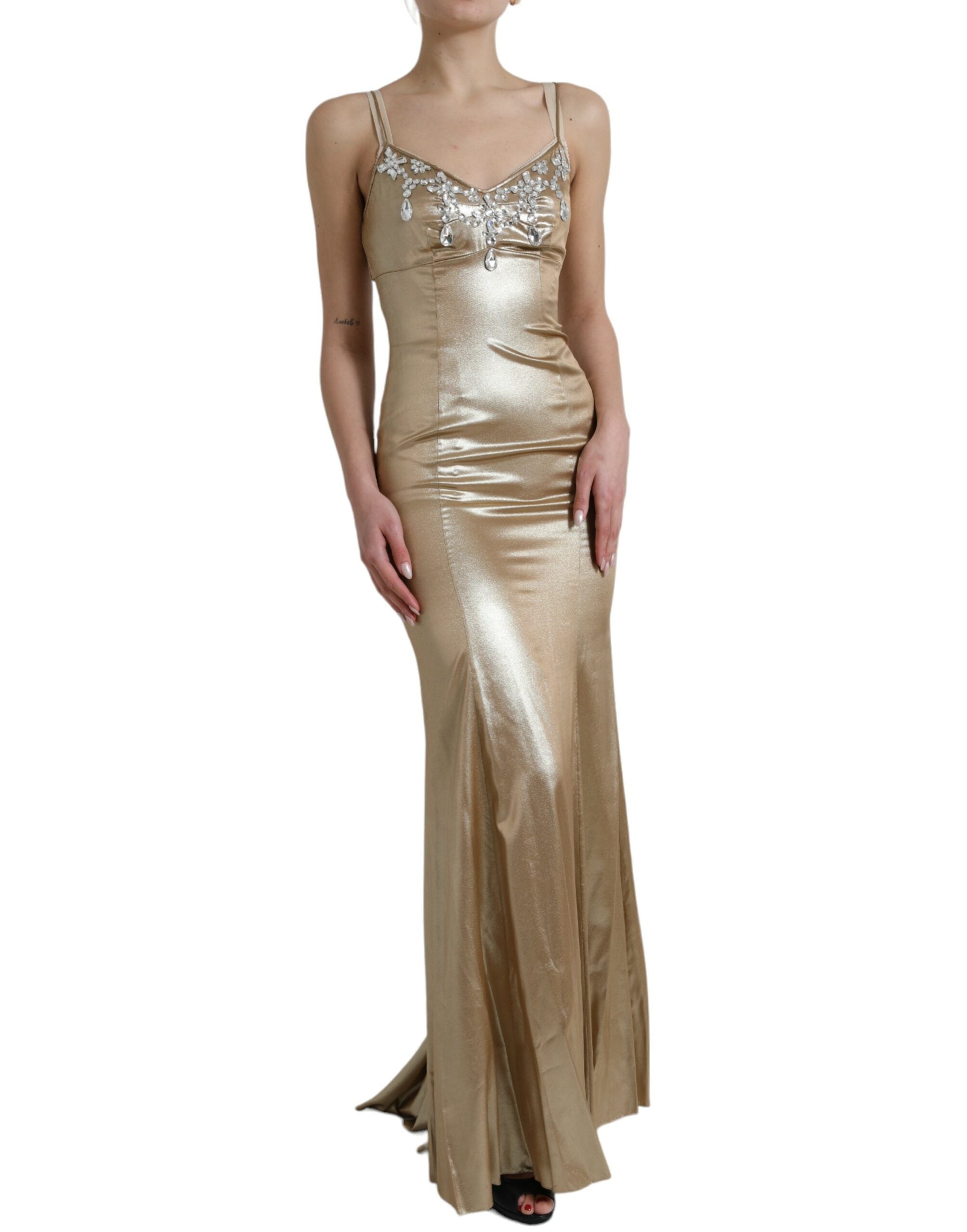 Rochie elegantă Dolce & Gabbana, aurie metalică, cu cristale