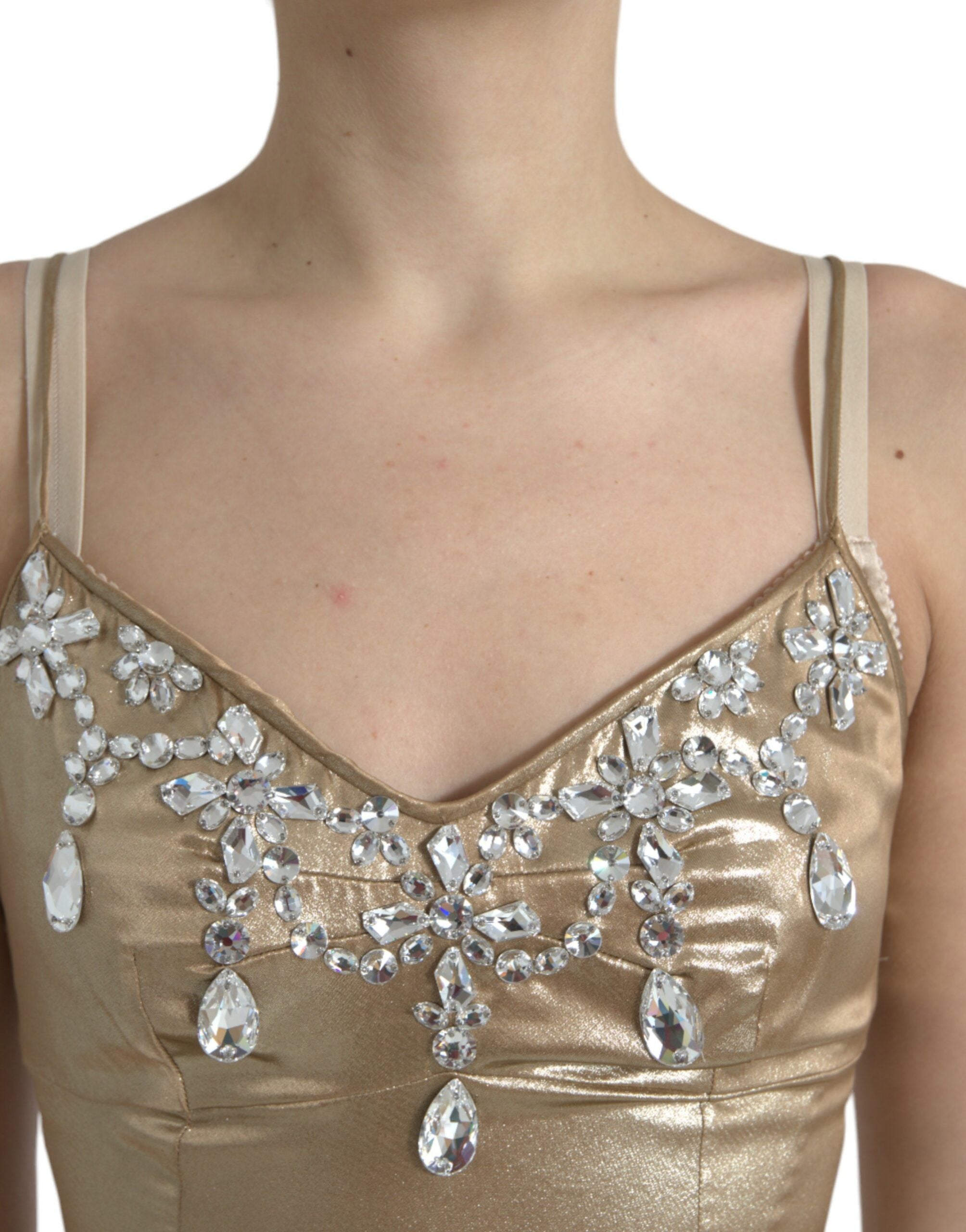 Rochie elegantă Dolce & Gabbana, aurie metalică, cu cristale