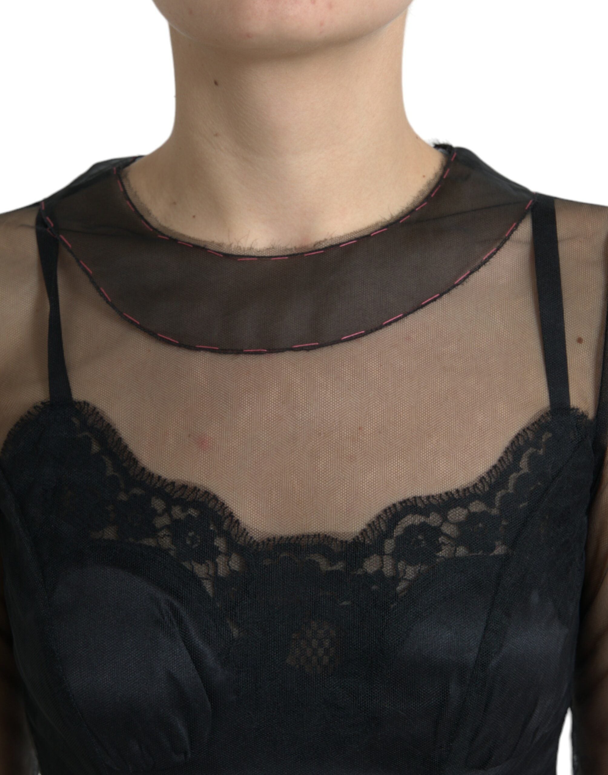 Rochie lungă de seară din tul cu broderie florală Dolce & Gabbana