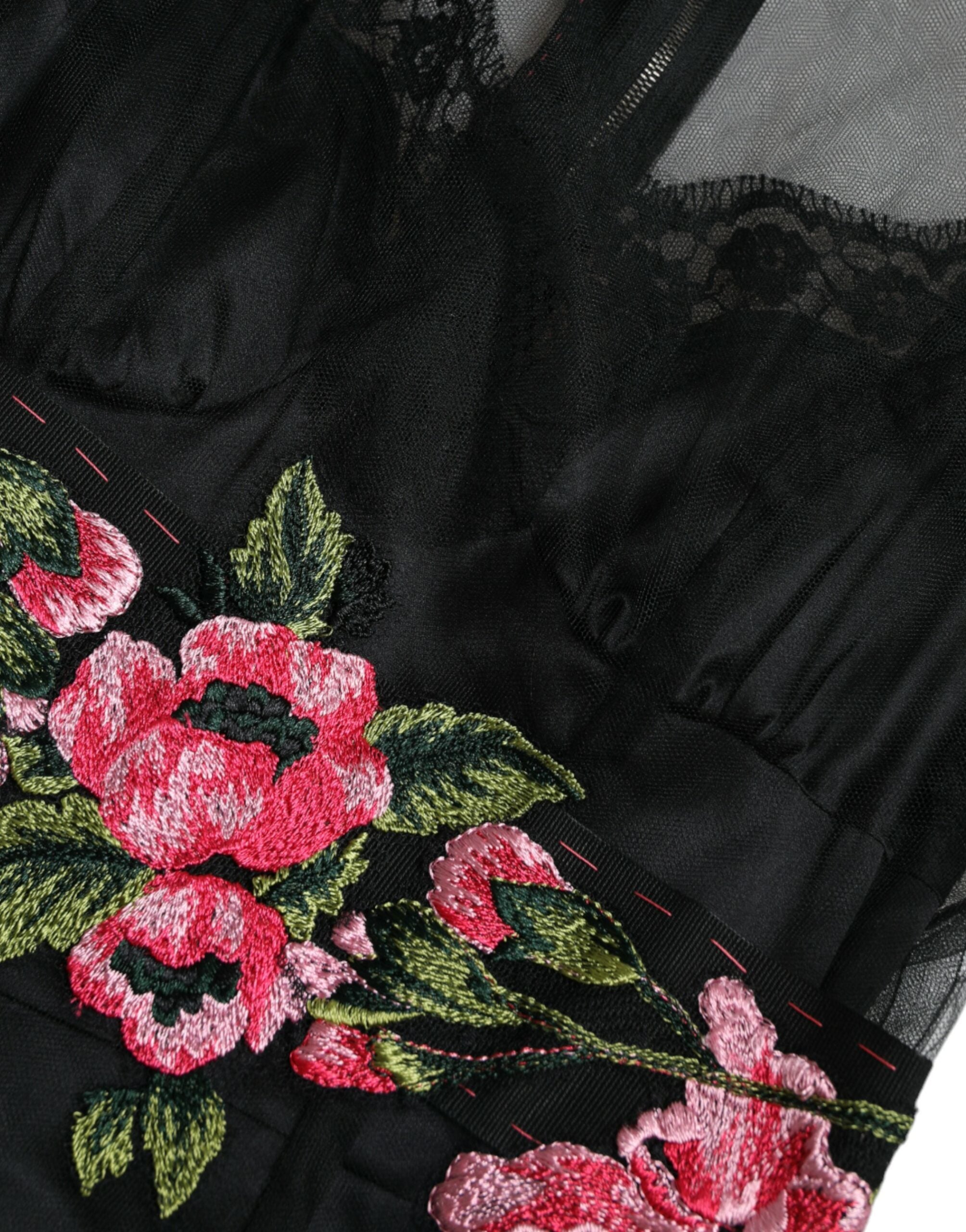 Rochie lungă de seară din tul cu broderie florală Dolce & Gabbana