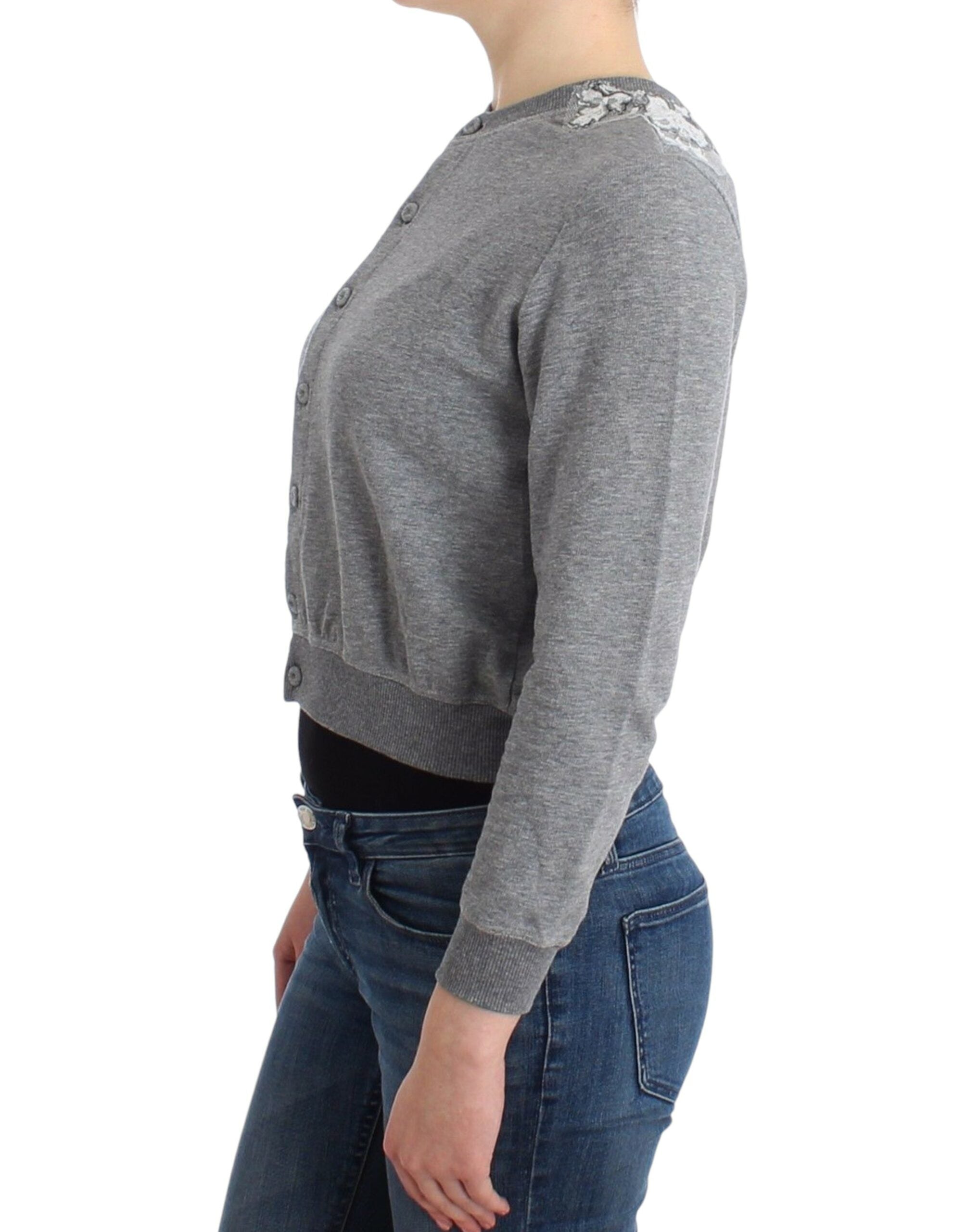 Ermanno Scervino Schicke kurze Strickjacke aus grauer Baumwollmischung