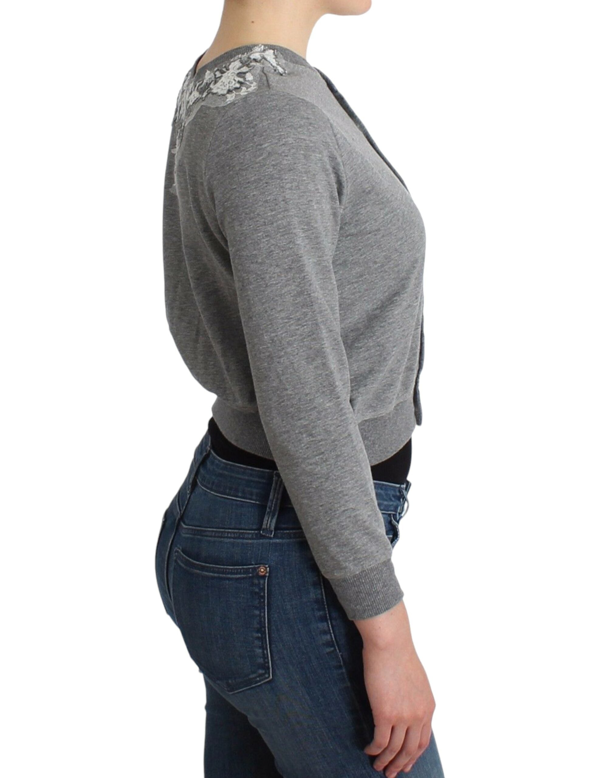 Ermanno Scervino Schicke kurze Strickjacke aus grauer Baumwollmischung