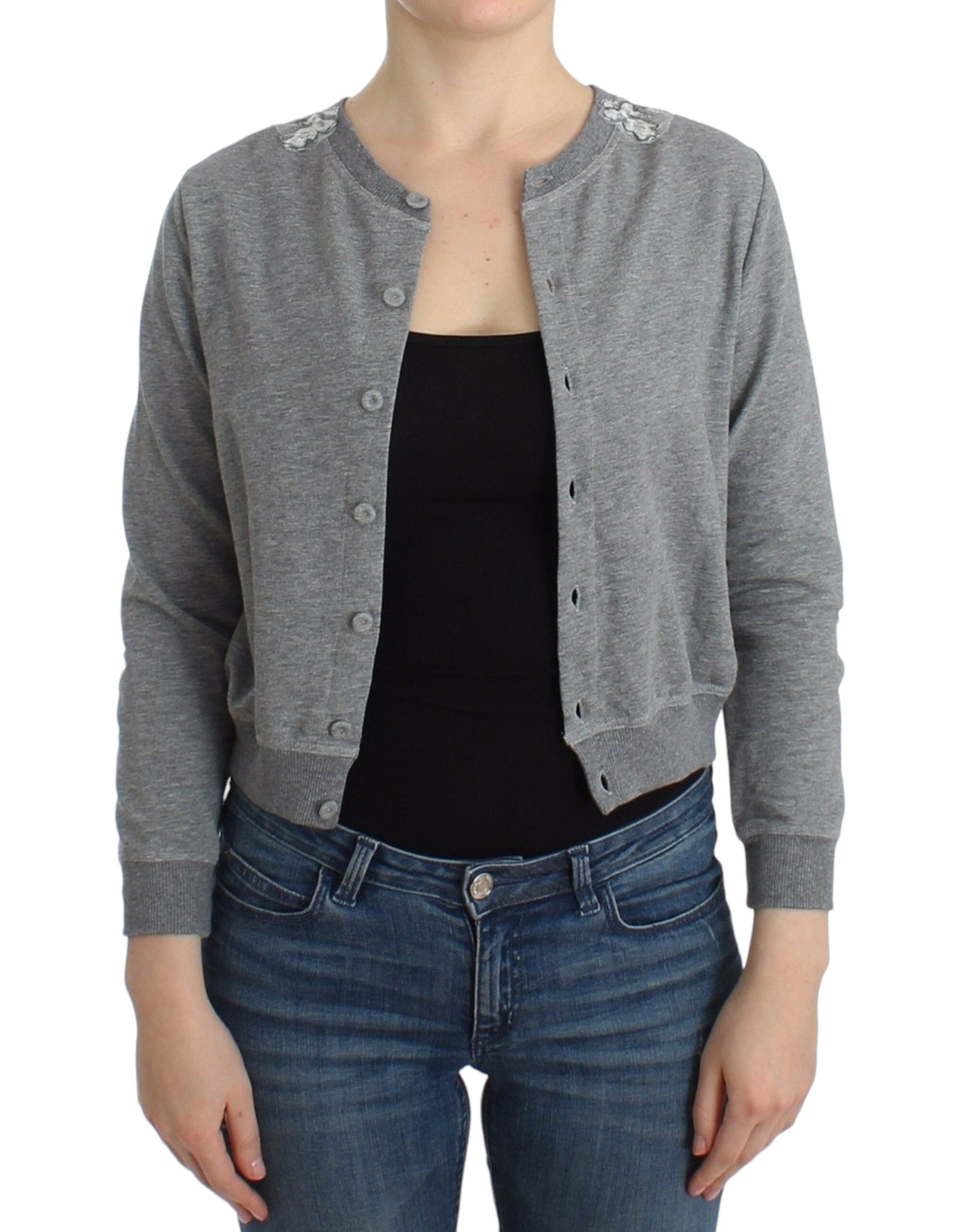 Ermanno Scervino Schicke kurze Strickjacke aus grauer Baumwollmischung