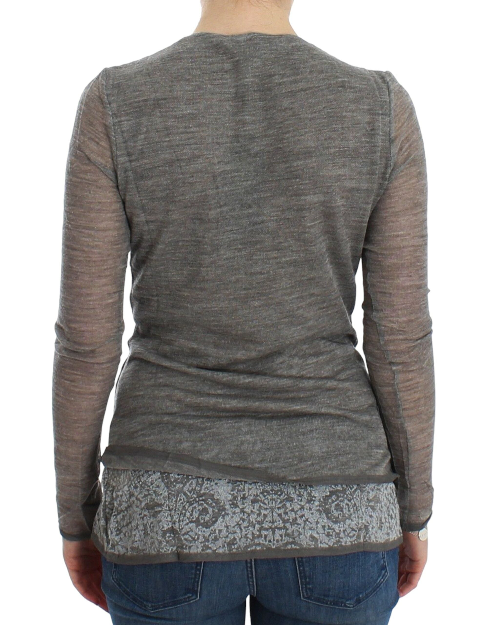 Ermanno Scervino Eleganter Pullover aus grauer Wollmischung mit tiefem V-Ausschnitt