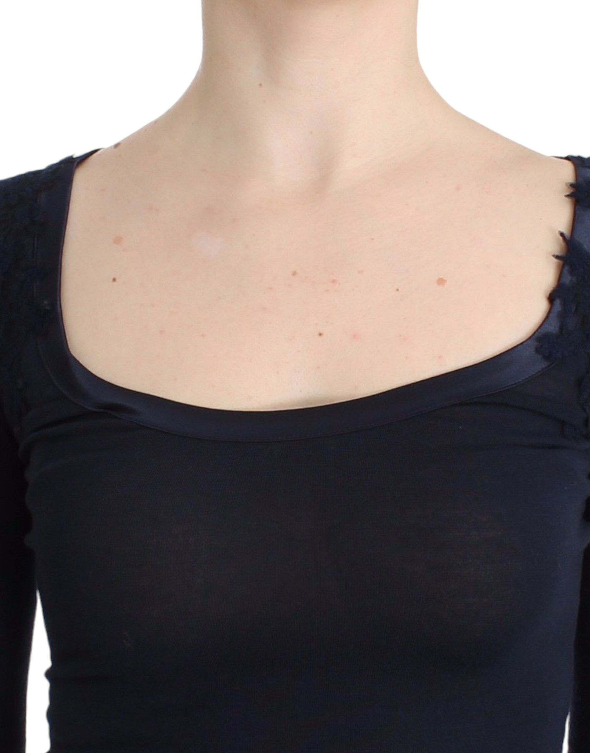 Ermanno Scervino Elegantes blaues Langarm-Spitzenoberteil