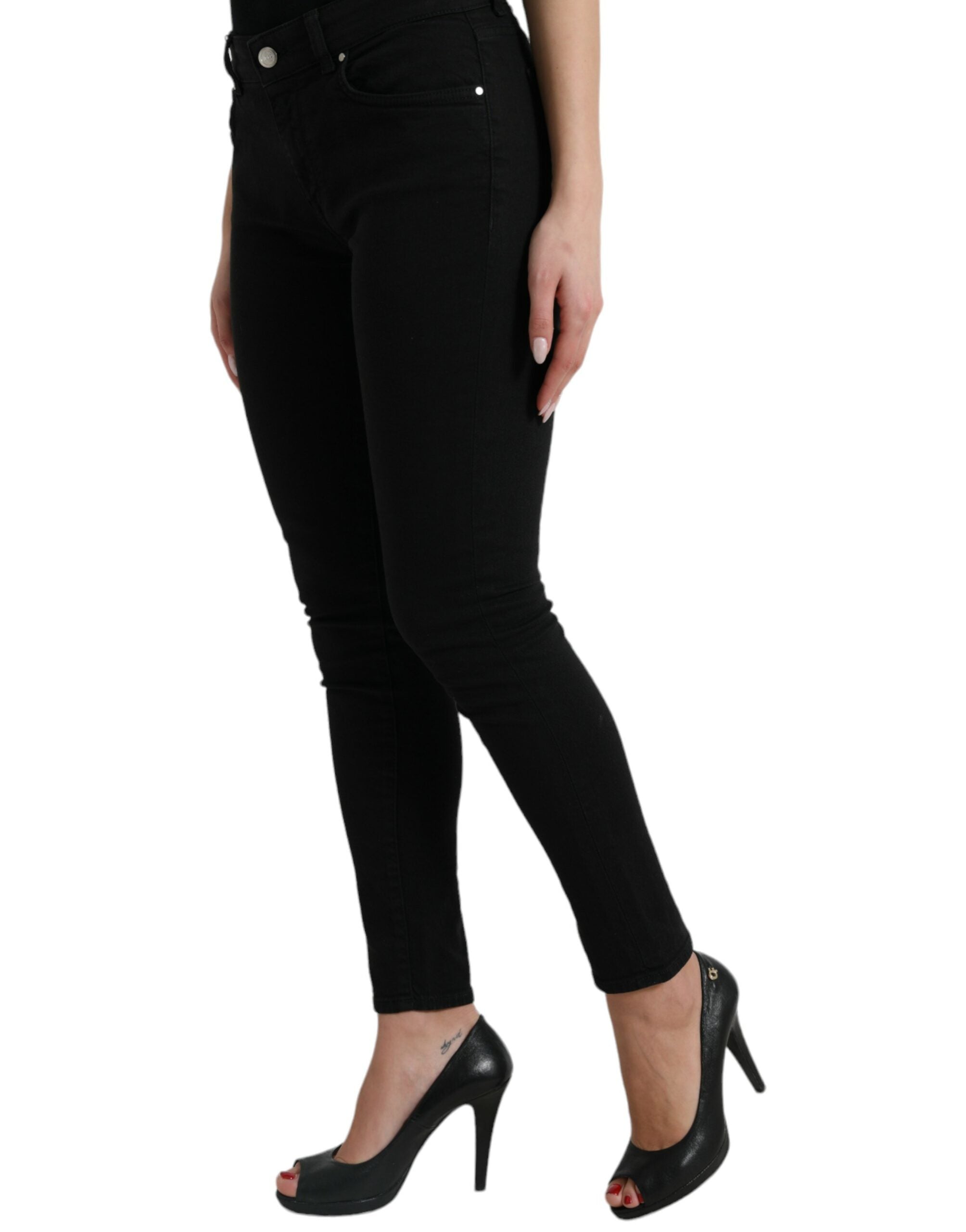 Blugi elastici Dolce & Gabbana Chic negri cu talie medie