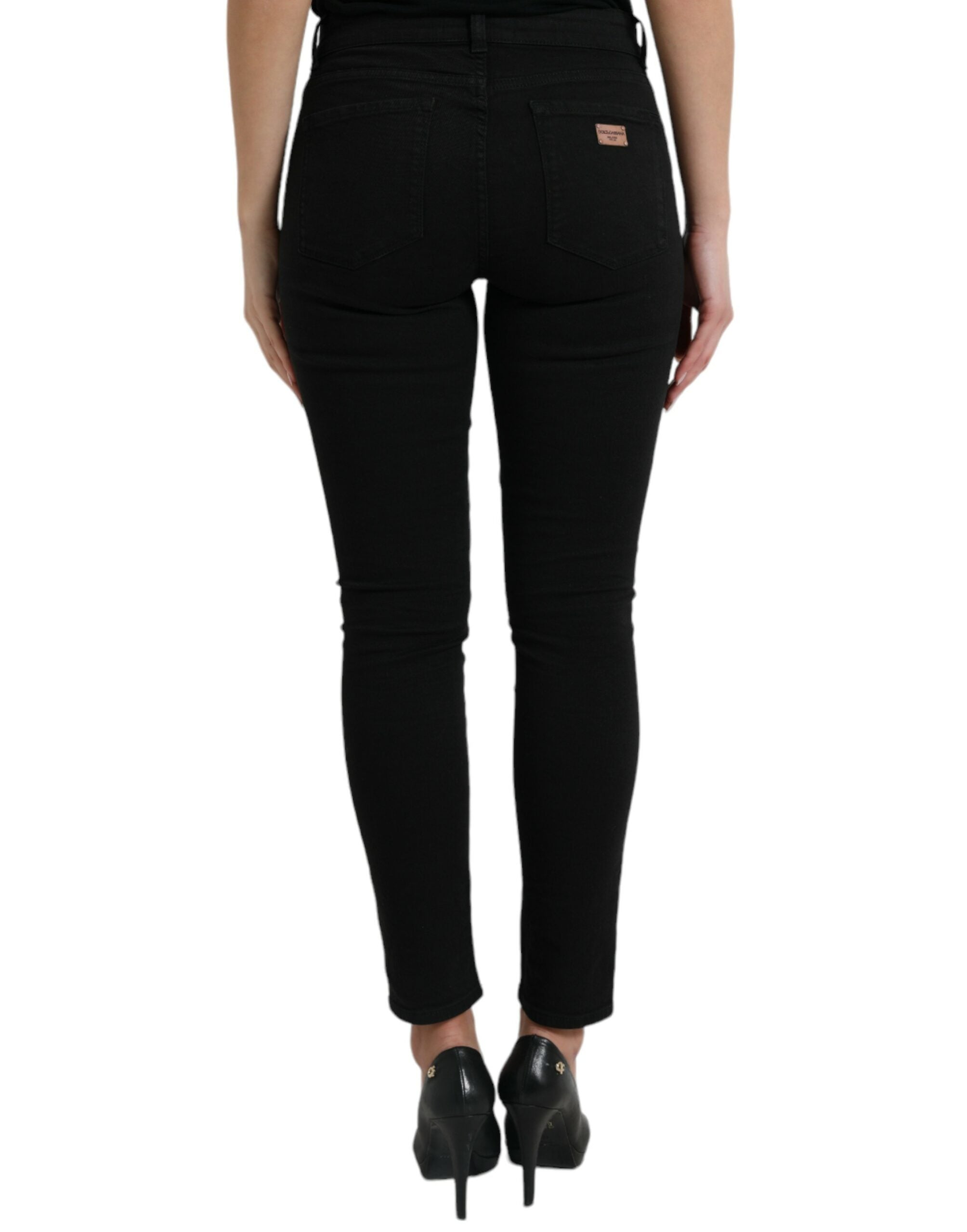 Blugi elastici Dolce & Gabbana Chic negri cu talie medie