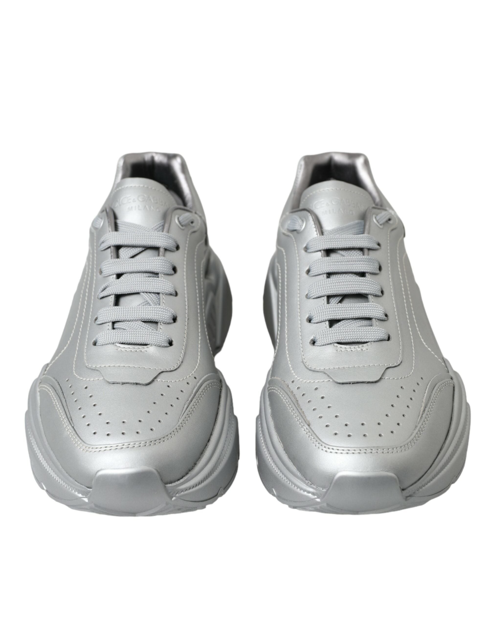 Dolce & Gabbana Elegante silberne Sneakers aus Kalbsleder