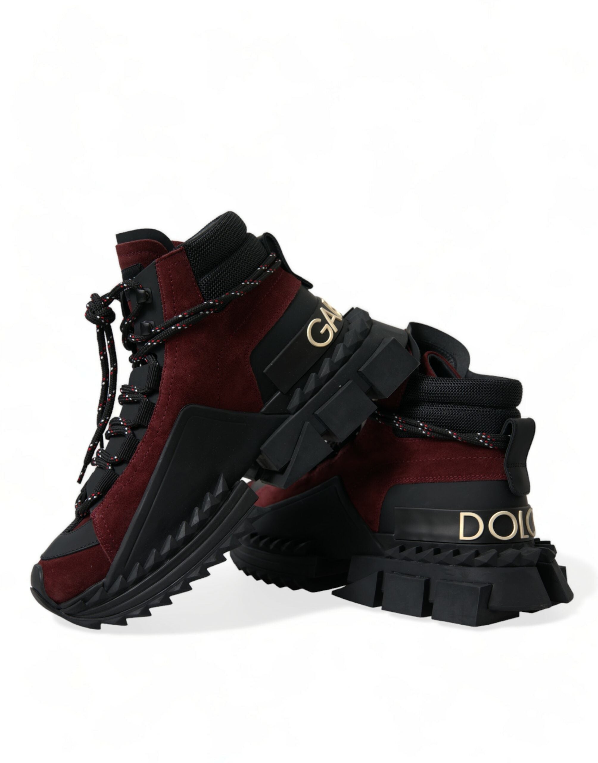 Dolce & Gabbana – Burgunderrote High-Top-Sneakers aus Leder