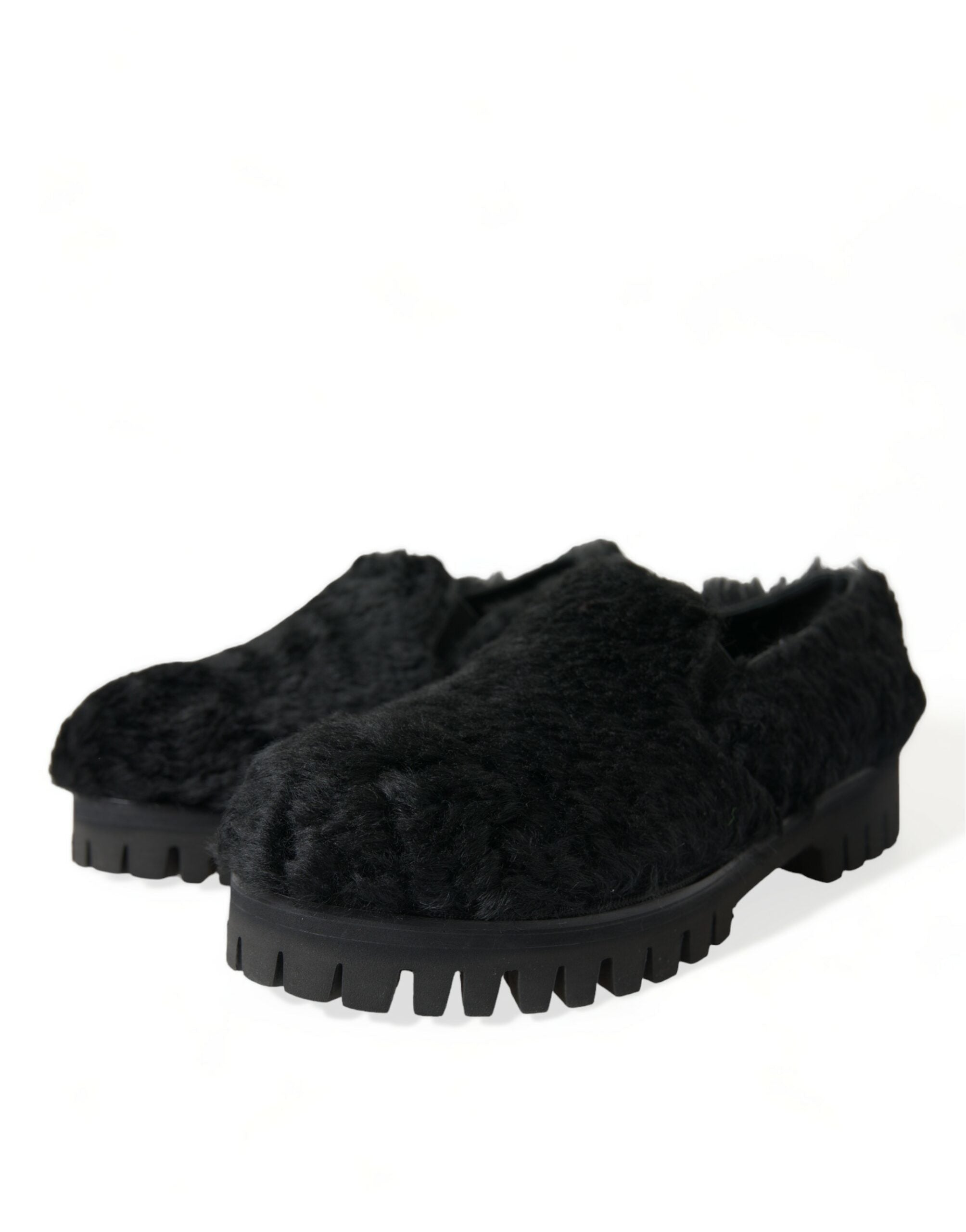Dolce & Gabbana Elegante Slipper aus schwarzem Pelz für Herren