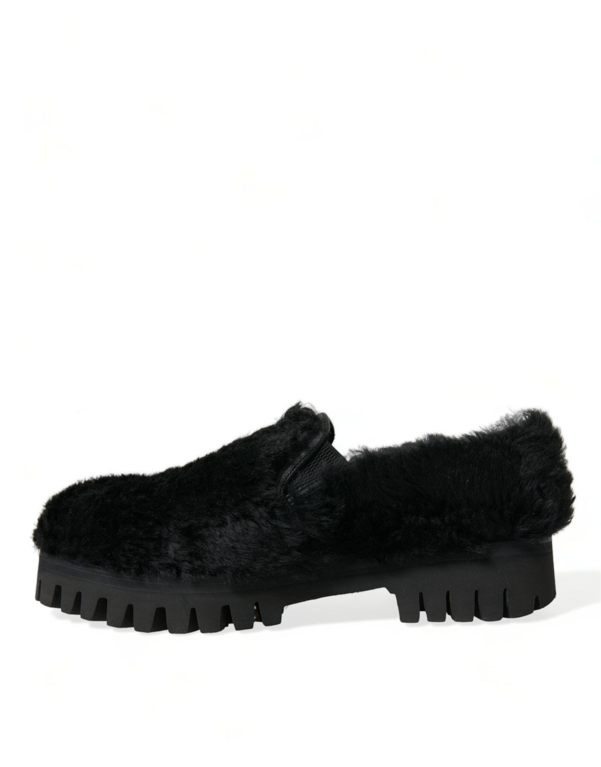 Dolce & Gabbana Elegante Slipper aus schwarzem Pelz für Herren