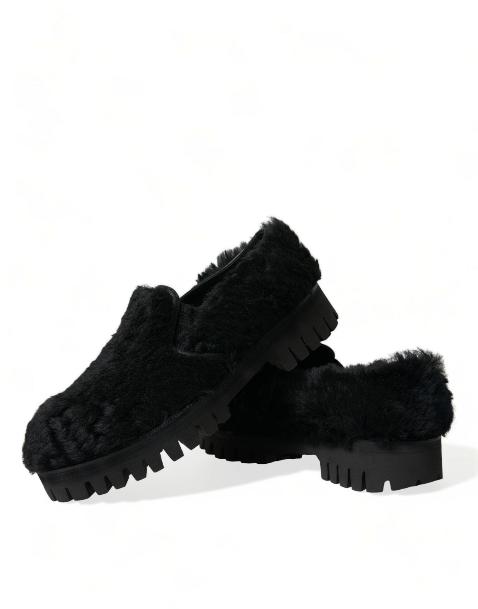 Dolce & Gabbana Elegante Slipper aus schwarzem Pelz für Herren