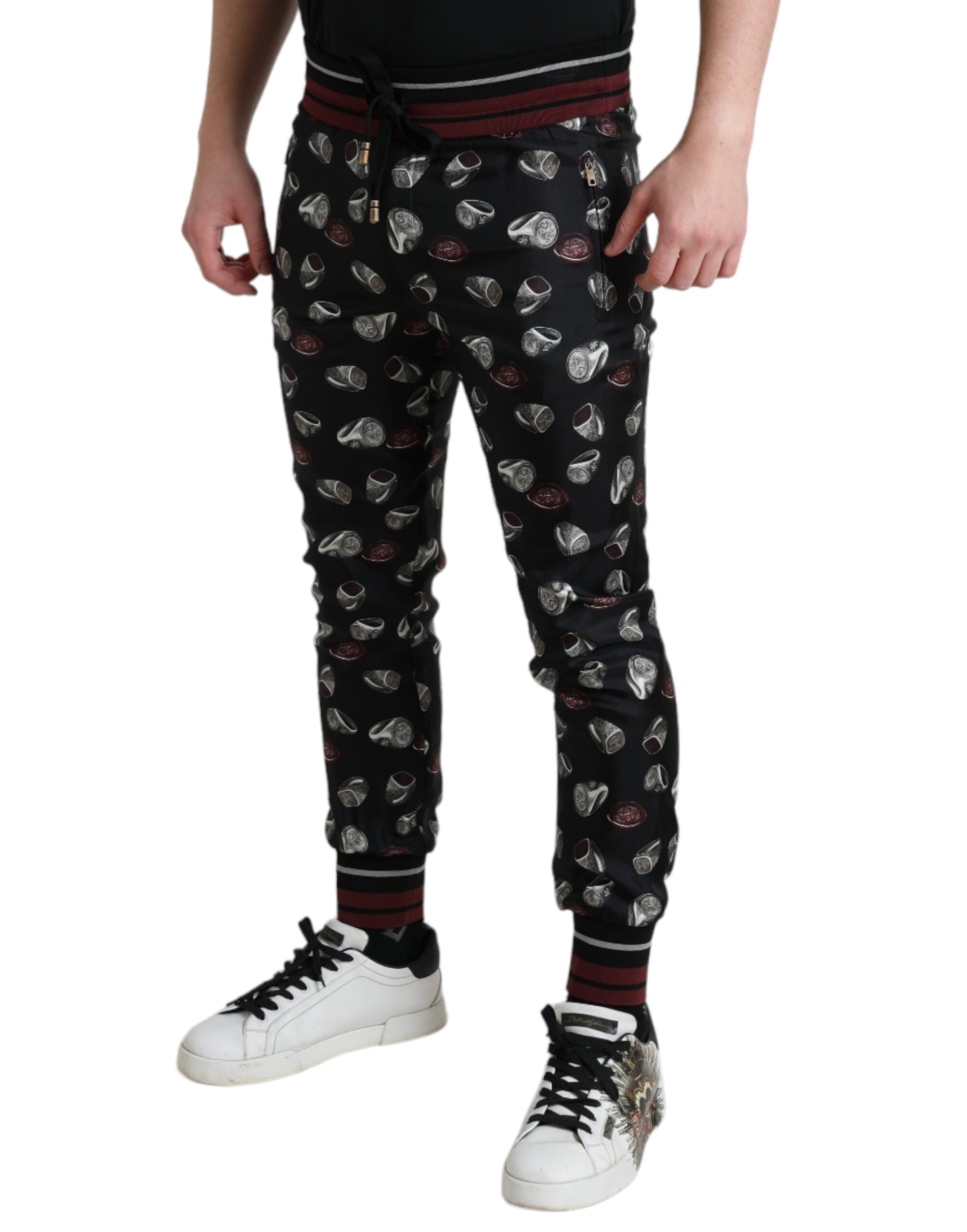 Dolce & Gabbana Edle Jogginghose aus Seide mit Ring-Print