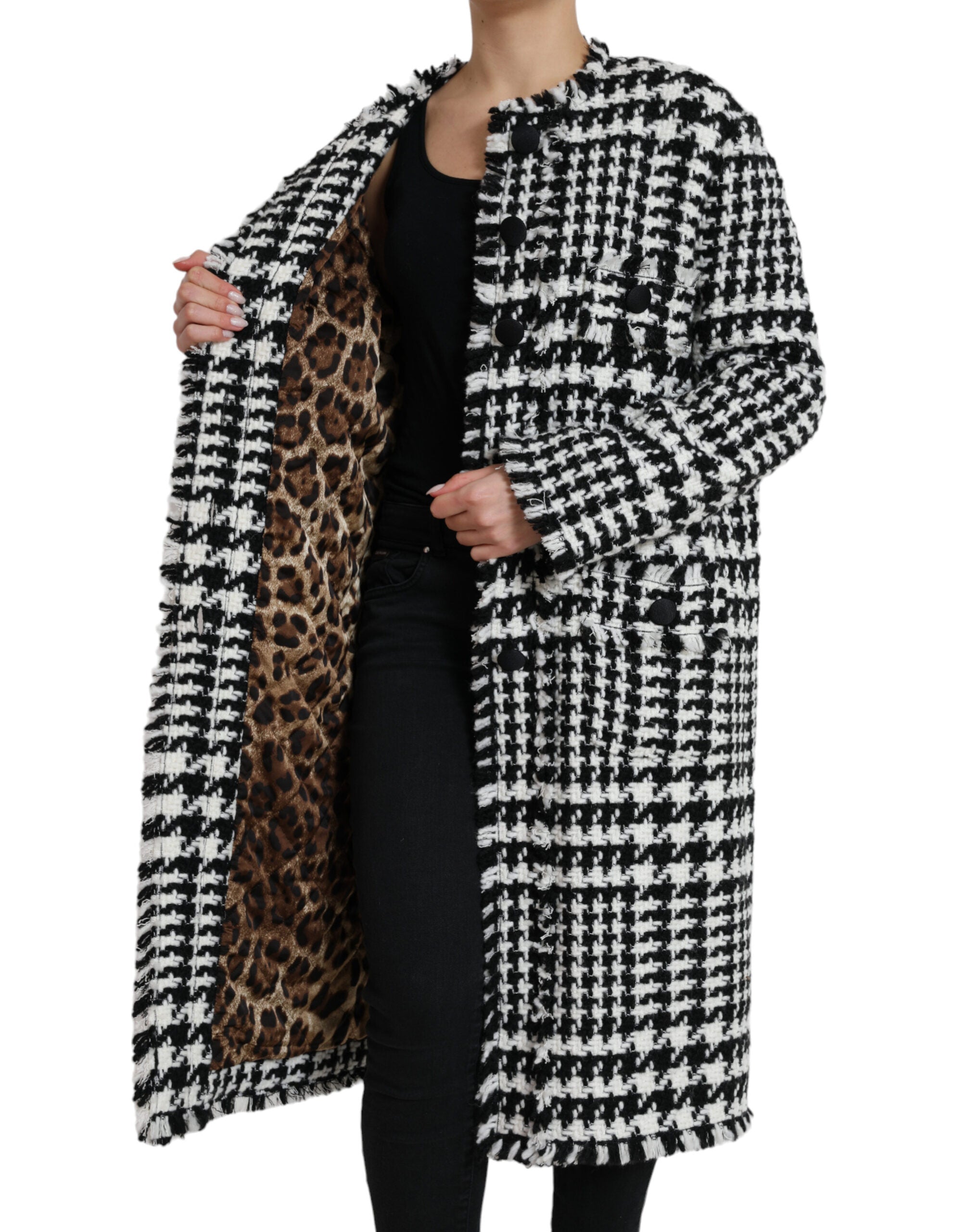 Dolce & Gabbana Eleganter langer Trenchcoat mit Hahnentrittmuster