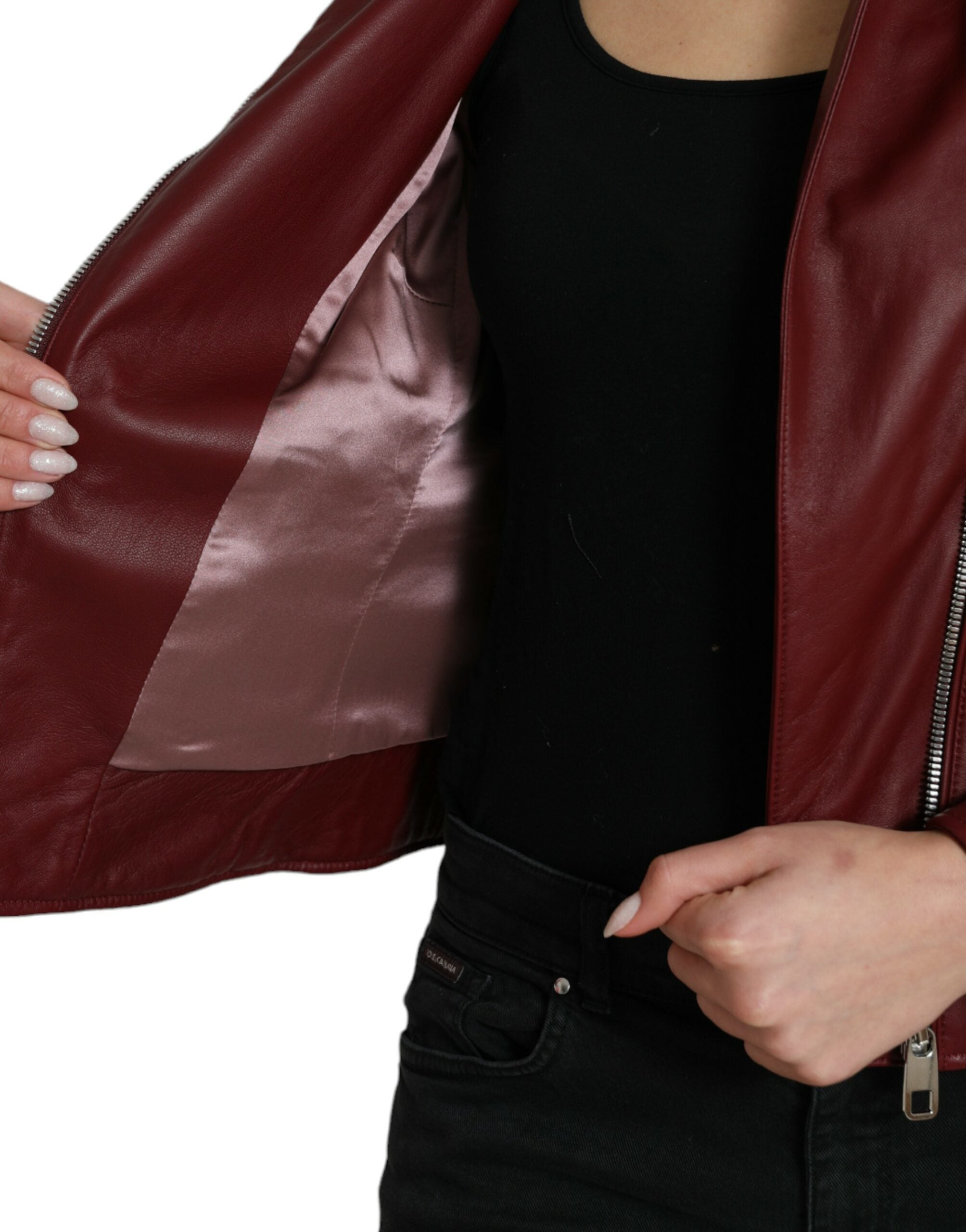 Dolce & Gabbana Bordeaux Biker-Lederjacke