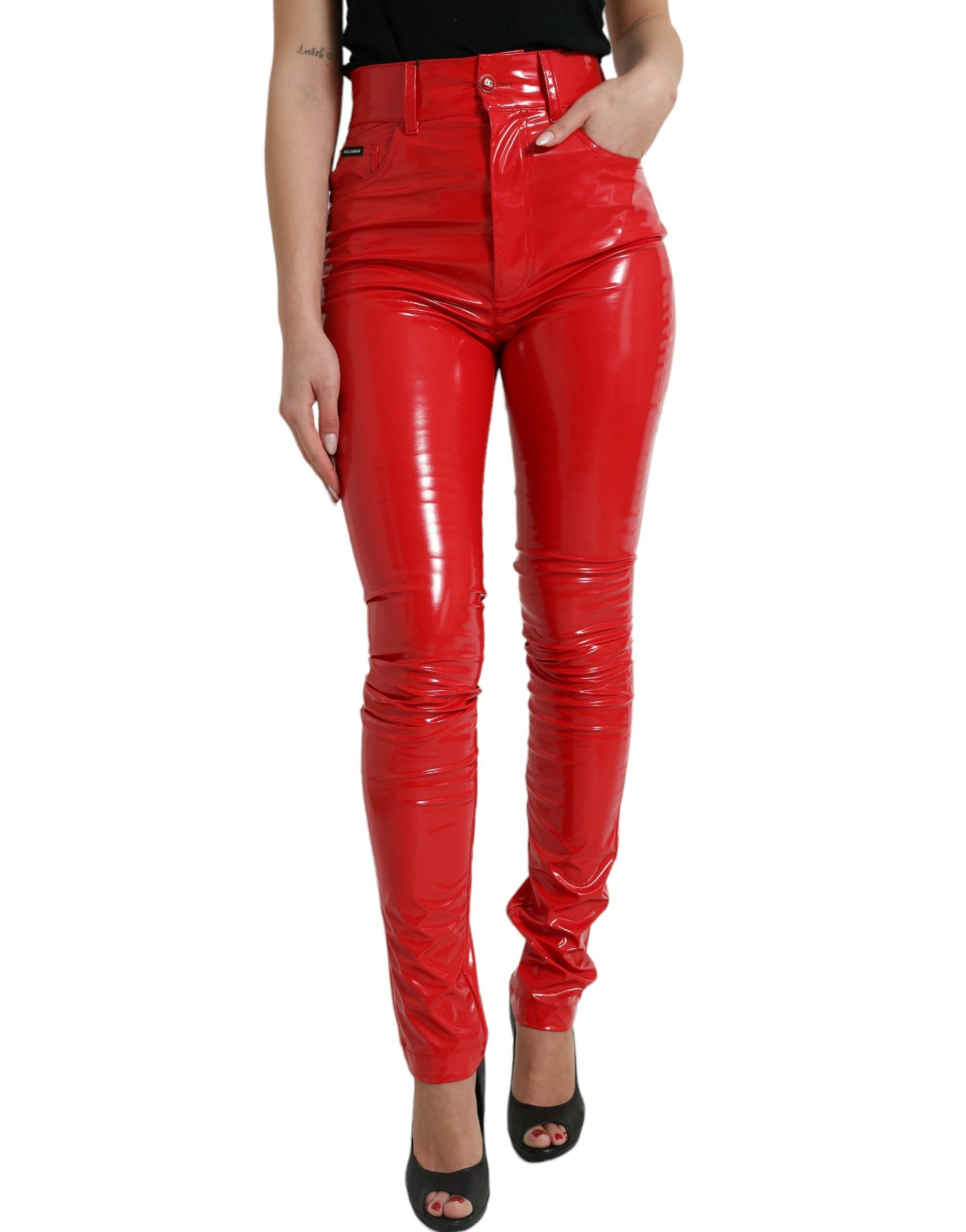 Pantaloni skinny roșii cu talie înaltă Dolce & Gabbana - Eleganți și șic