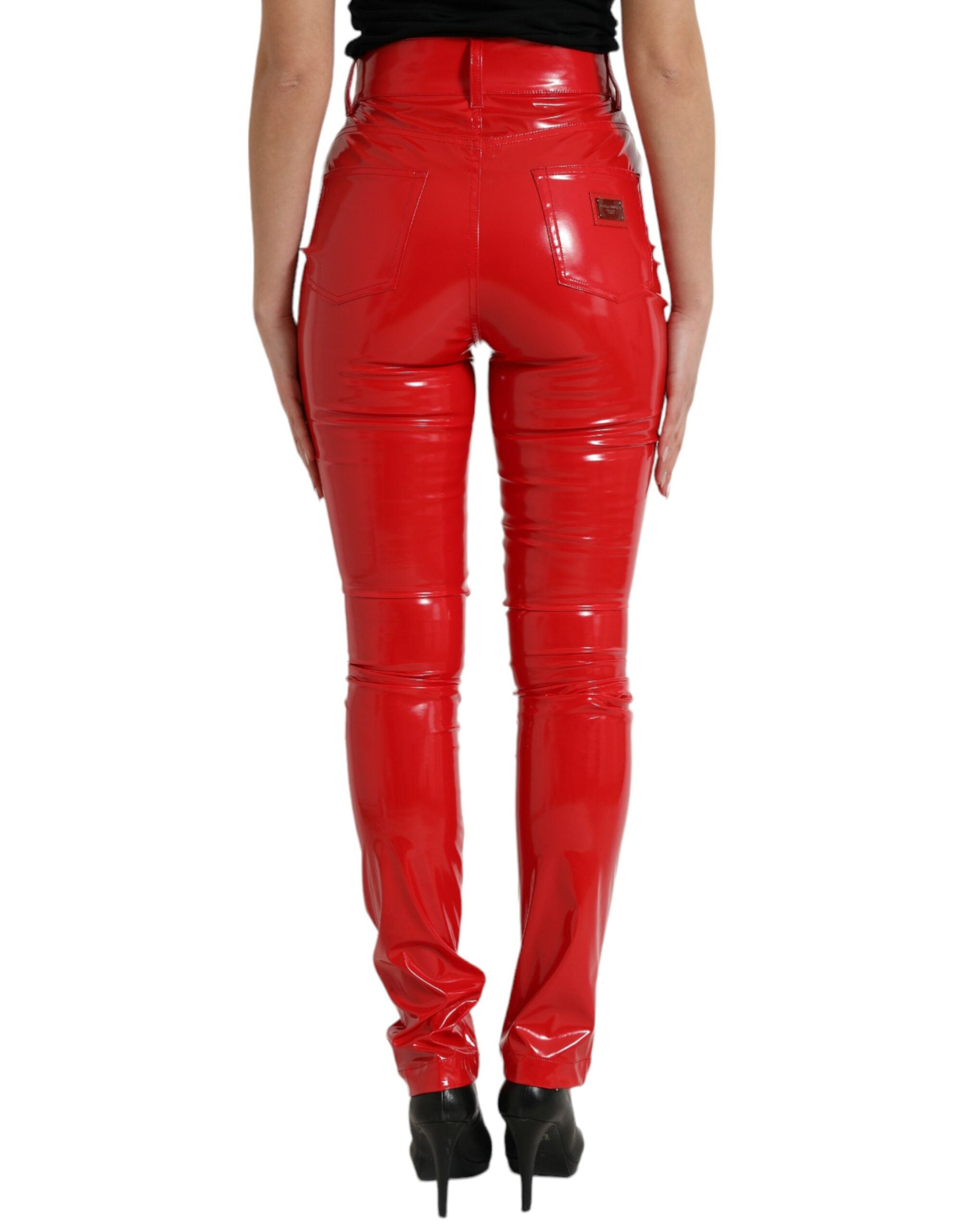 Pantaloni skinny roșii cu talie înaltă Dolce & Gabbana - Eleganți și șic