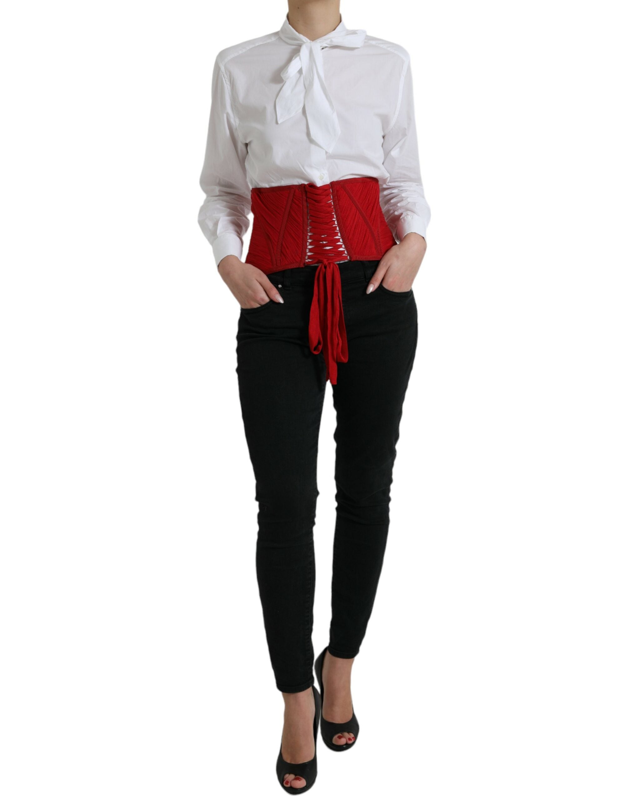 Dolce & Gabbana – Seidenkorsett-Taillengürtel in Feuerrot