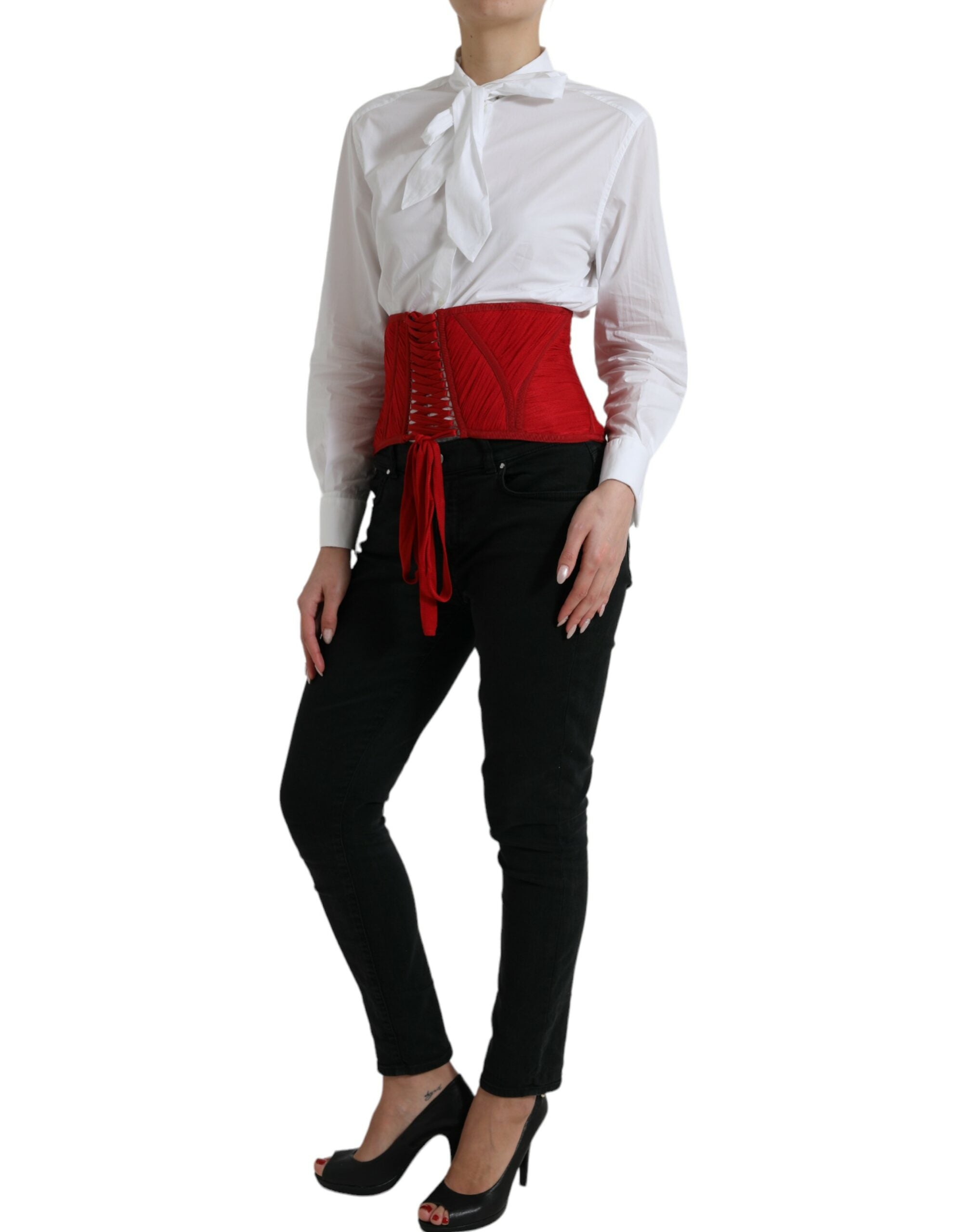 Dolce & Gabbana – Seidenkorsett-Taillengürtel in Feuerrot