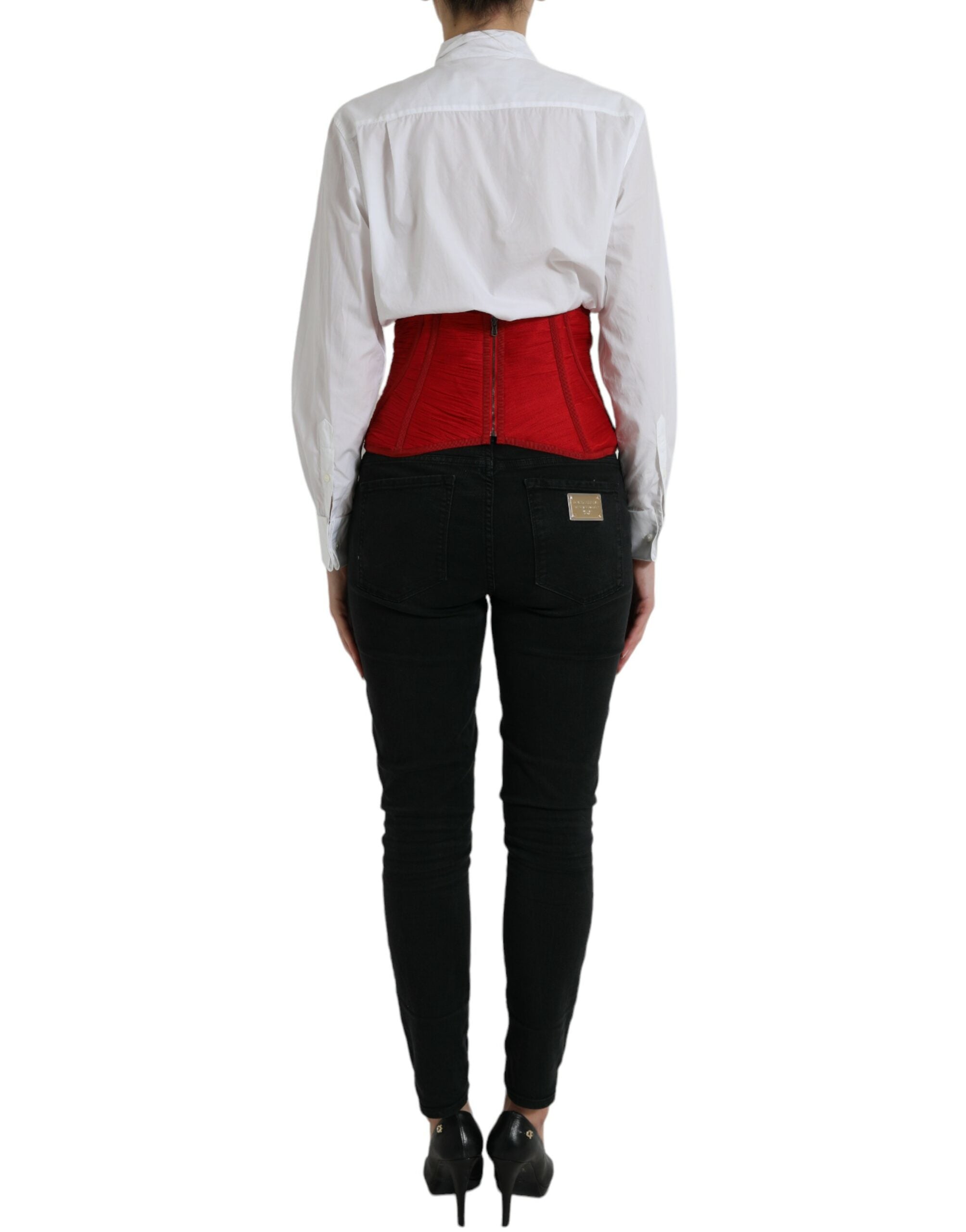 Dolce & Gabbana – Seidenkorsett-Taillengürtel in Feuerrot