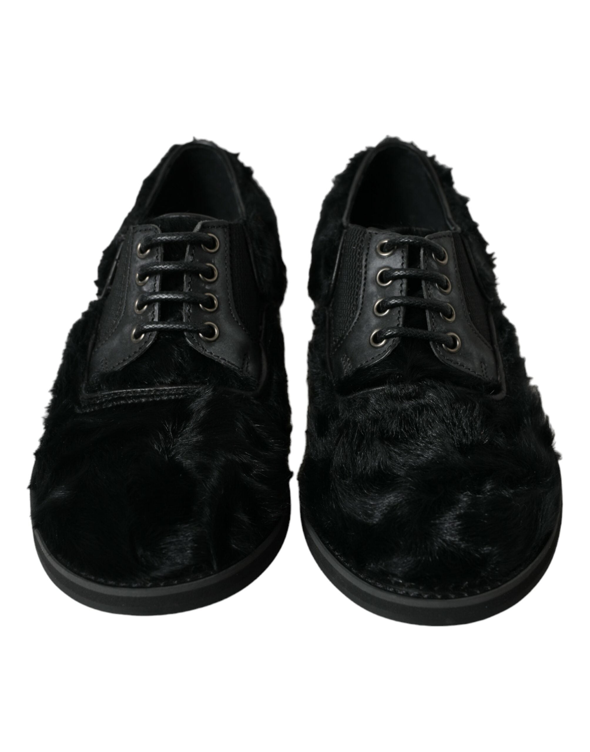 Dolce & Gabbana – Elegante Derby-Schuhe aus schwarzem Pelz für Herren