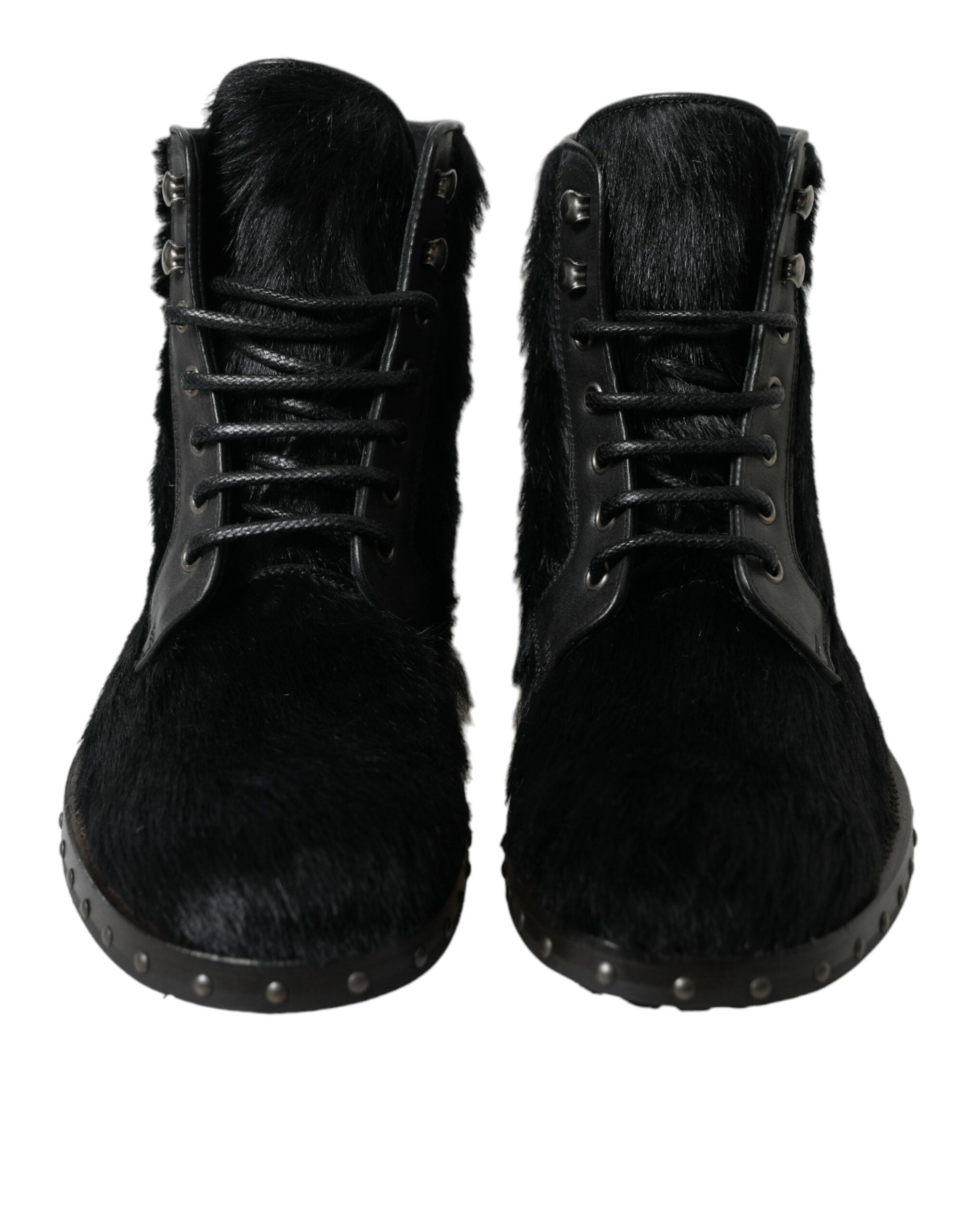 Dolce & Gabbana Elegante schwarze Schnürstiefel aus Kalbsleder