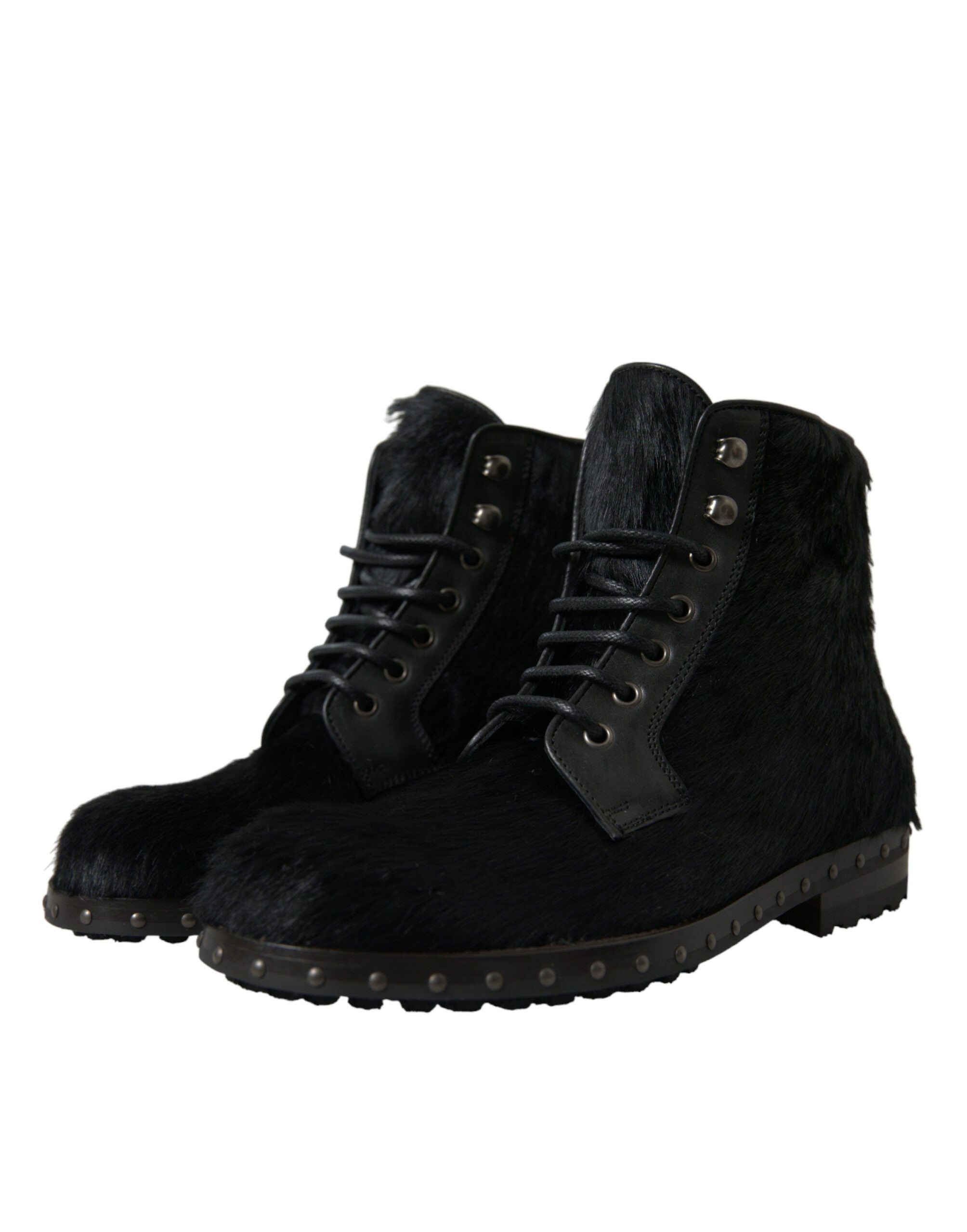 Dolce & Gabbana Elegante schwarze Schnürstiefel aus Kalbsleder