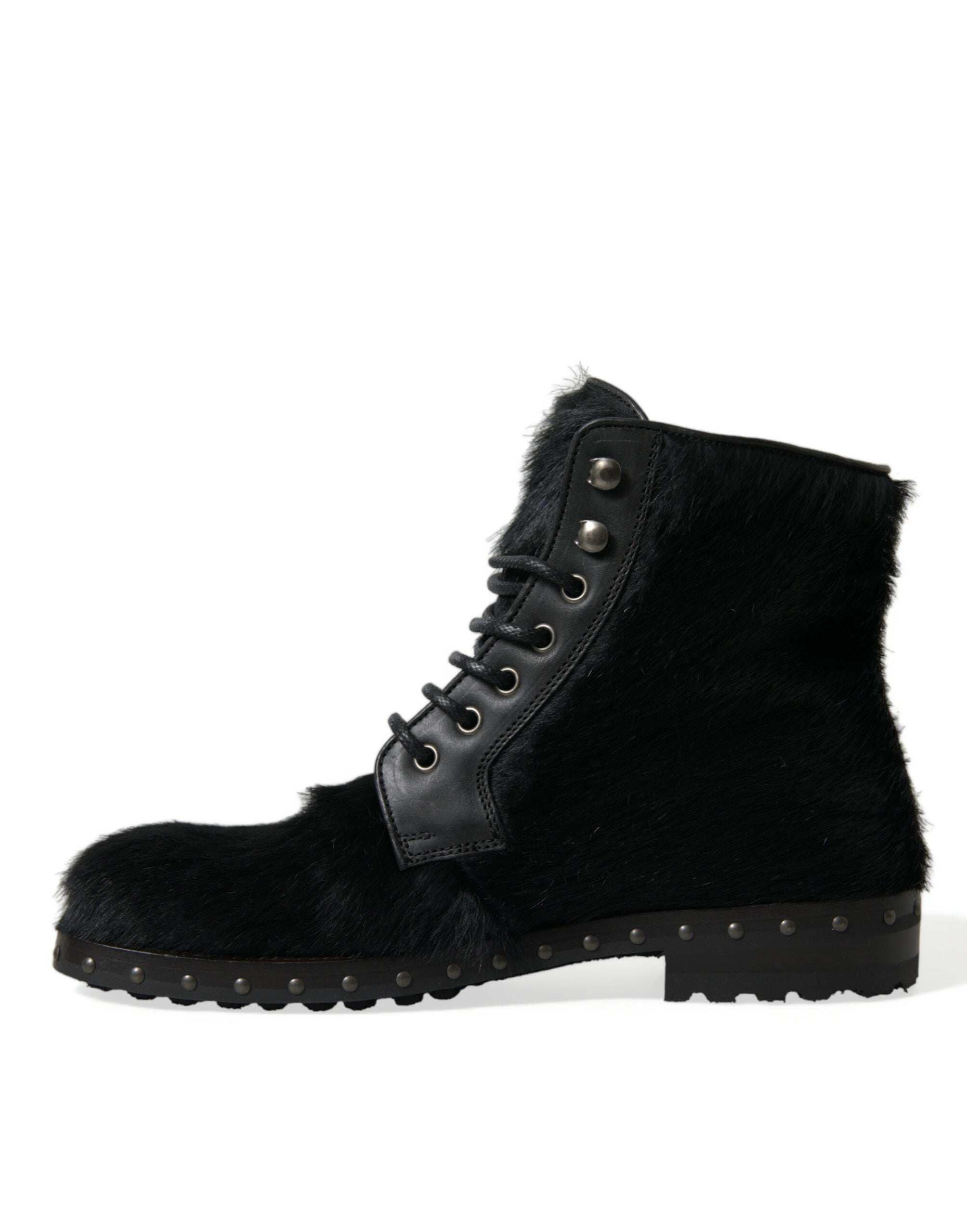 Dolce & Gabbana Elegante schwarze Schnürstiefel aus Kalbsleder