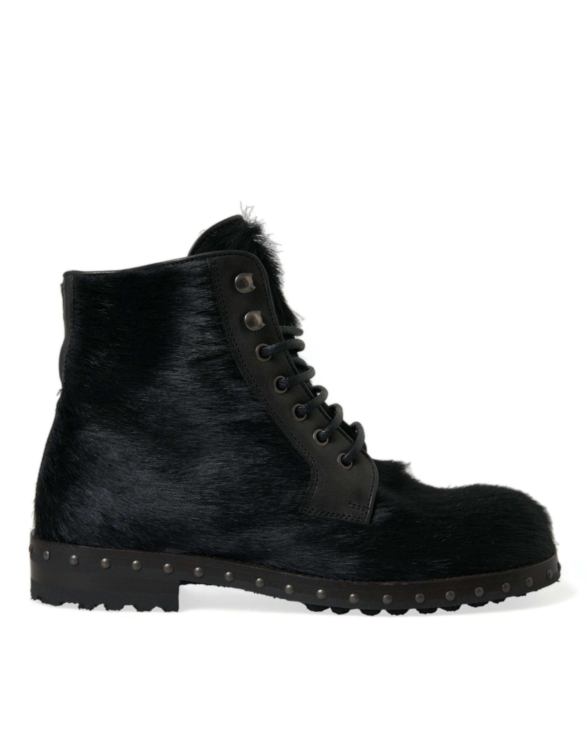 Dolce & Gabbana Elegante schwarze Schnürstiefel aus Kalbsleder