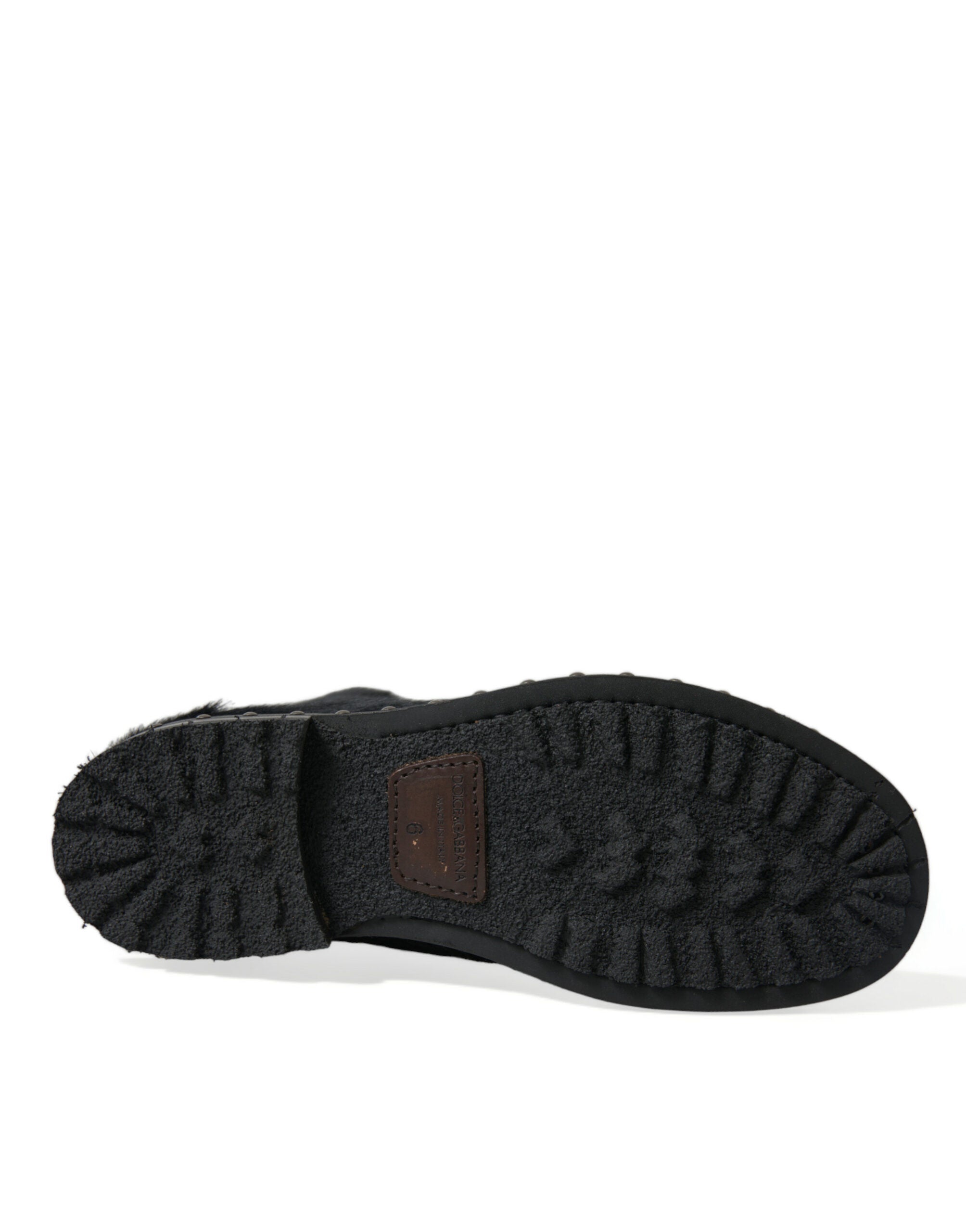 Dolce & Gabbana Elegante schwarze Schnürstiefel aus Kalbsleder
