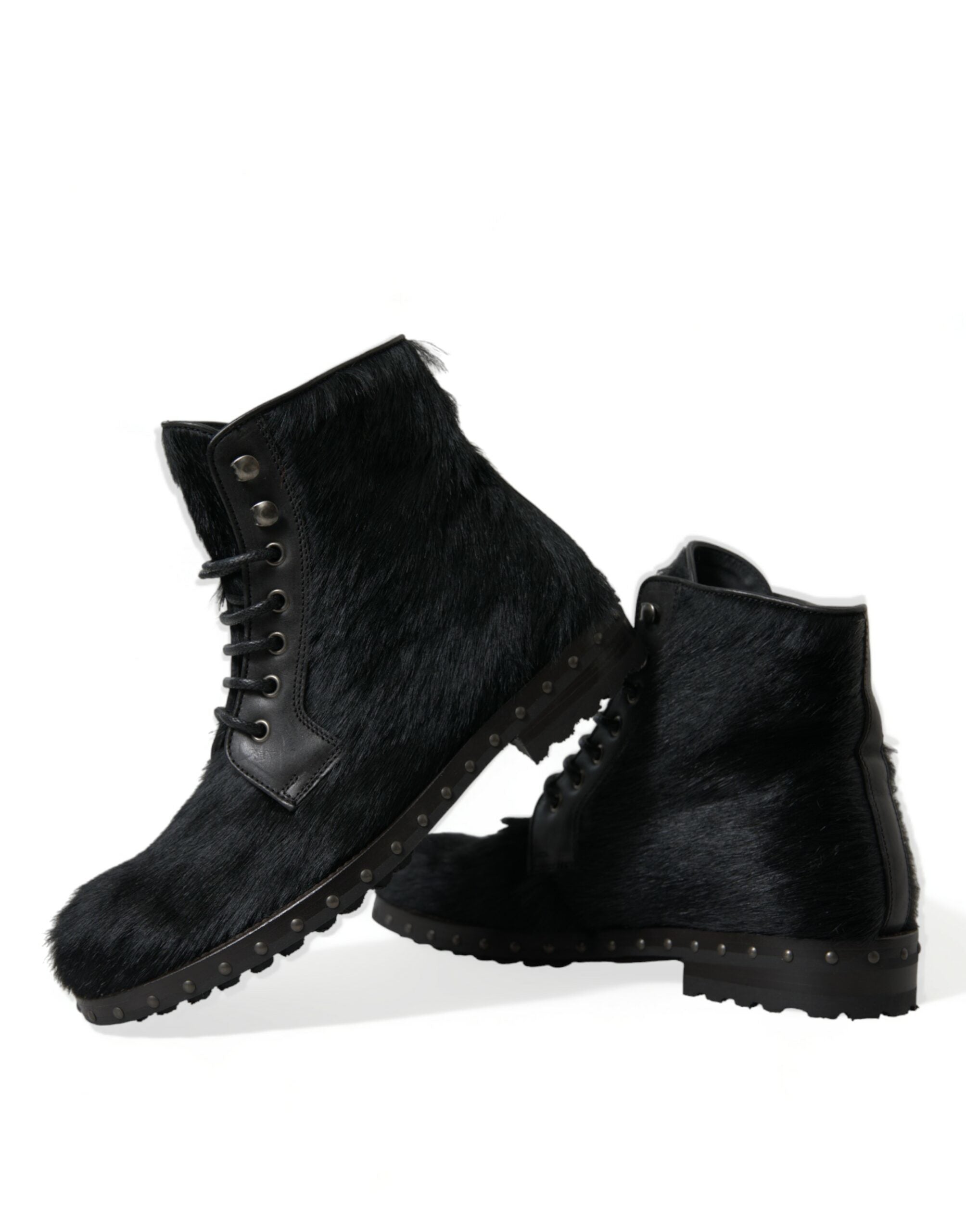 Dolce & Gabbana Elegante schwarze Schnürstiefel aus Kalbsleder
